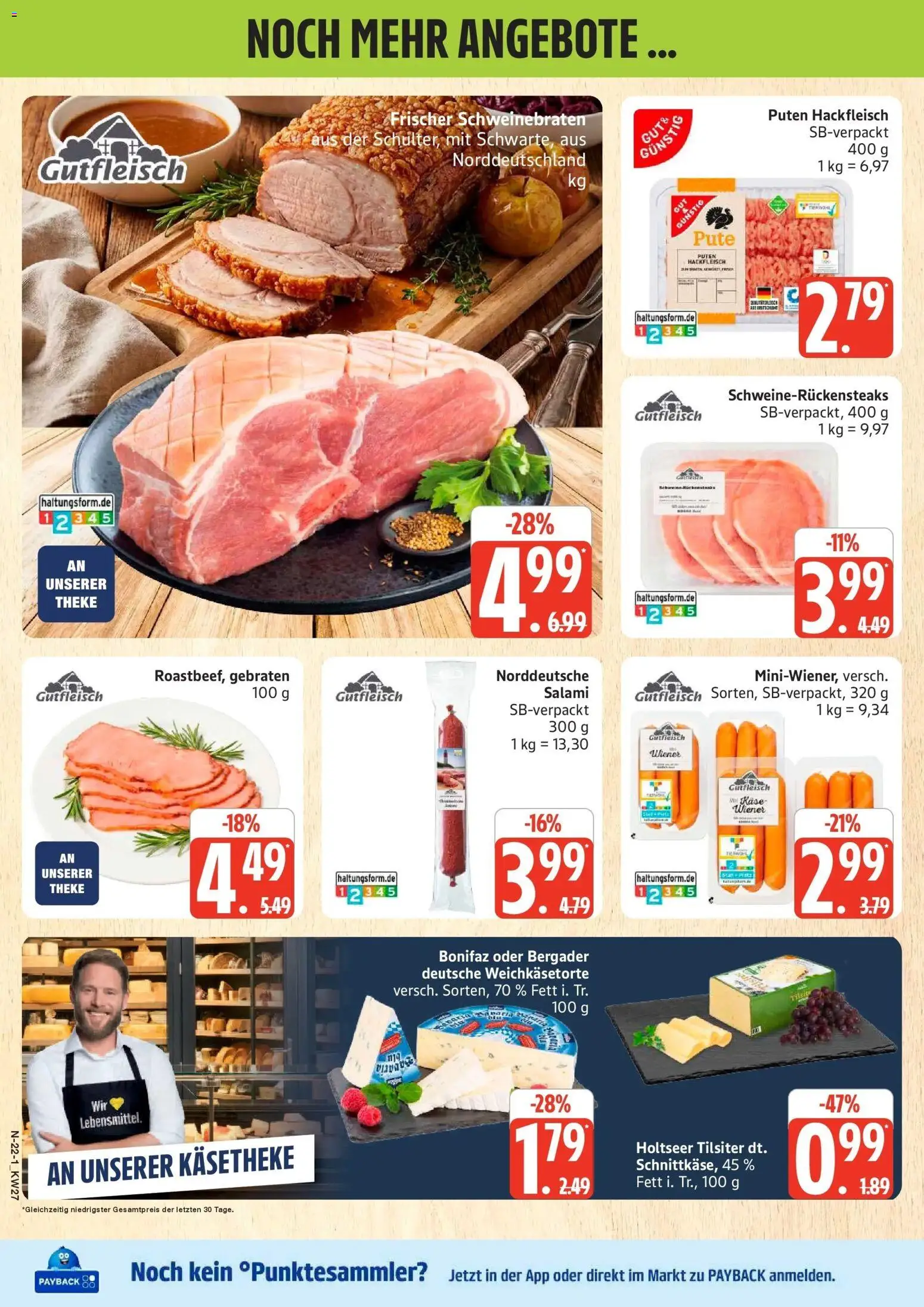 Edeka - EDEKA: Wochenangebote – gültig ab 28.06.2026 | Seite: 22 | Produkte: Pute, Käse, Salami, Hackfleisch