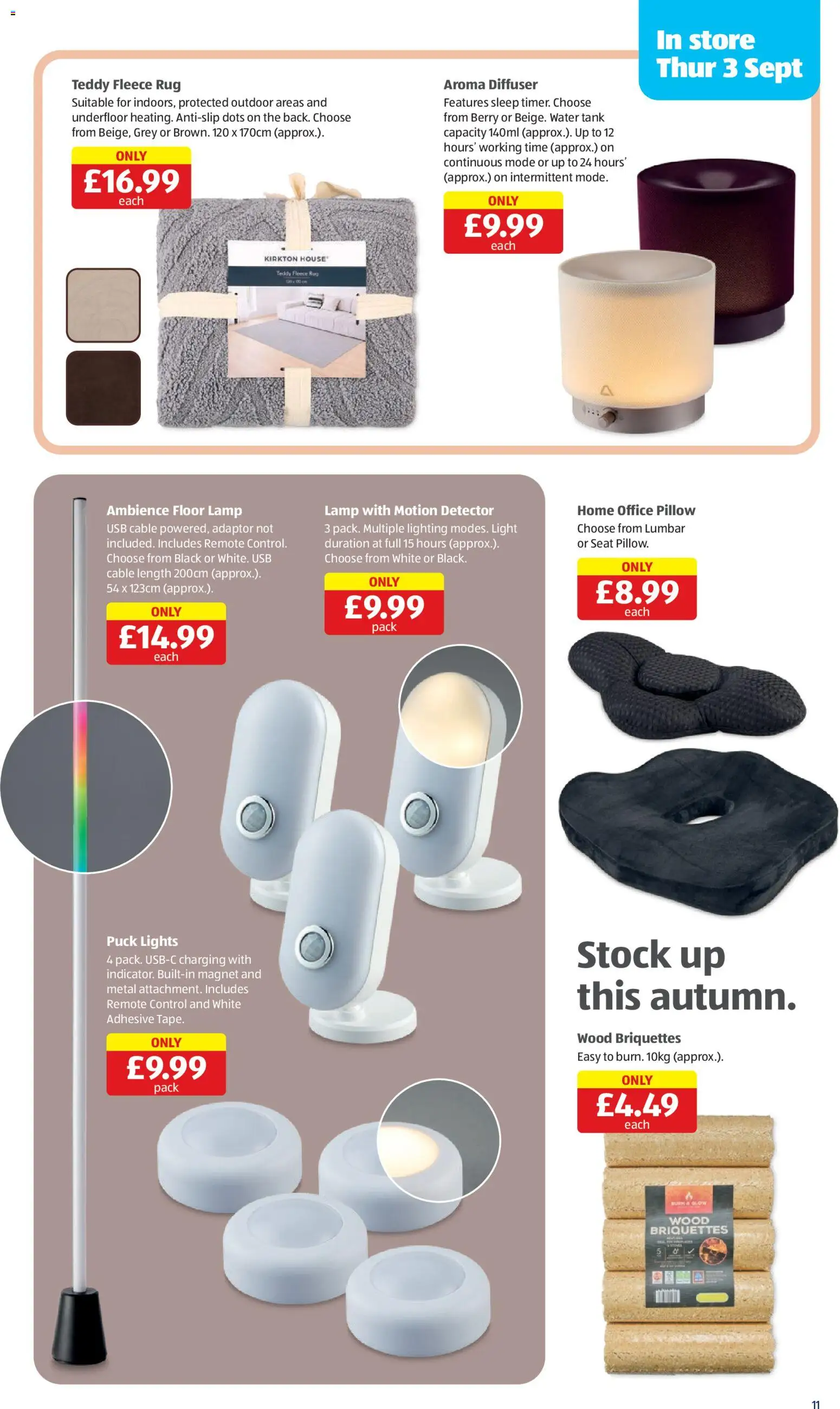 {H1} | Page: 11 | Products: Floor lamp, Rug, Water, Briquettes