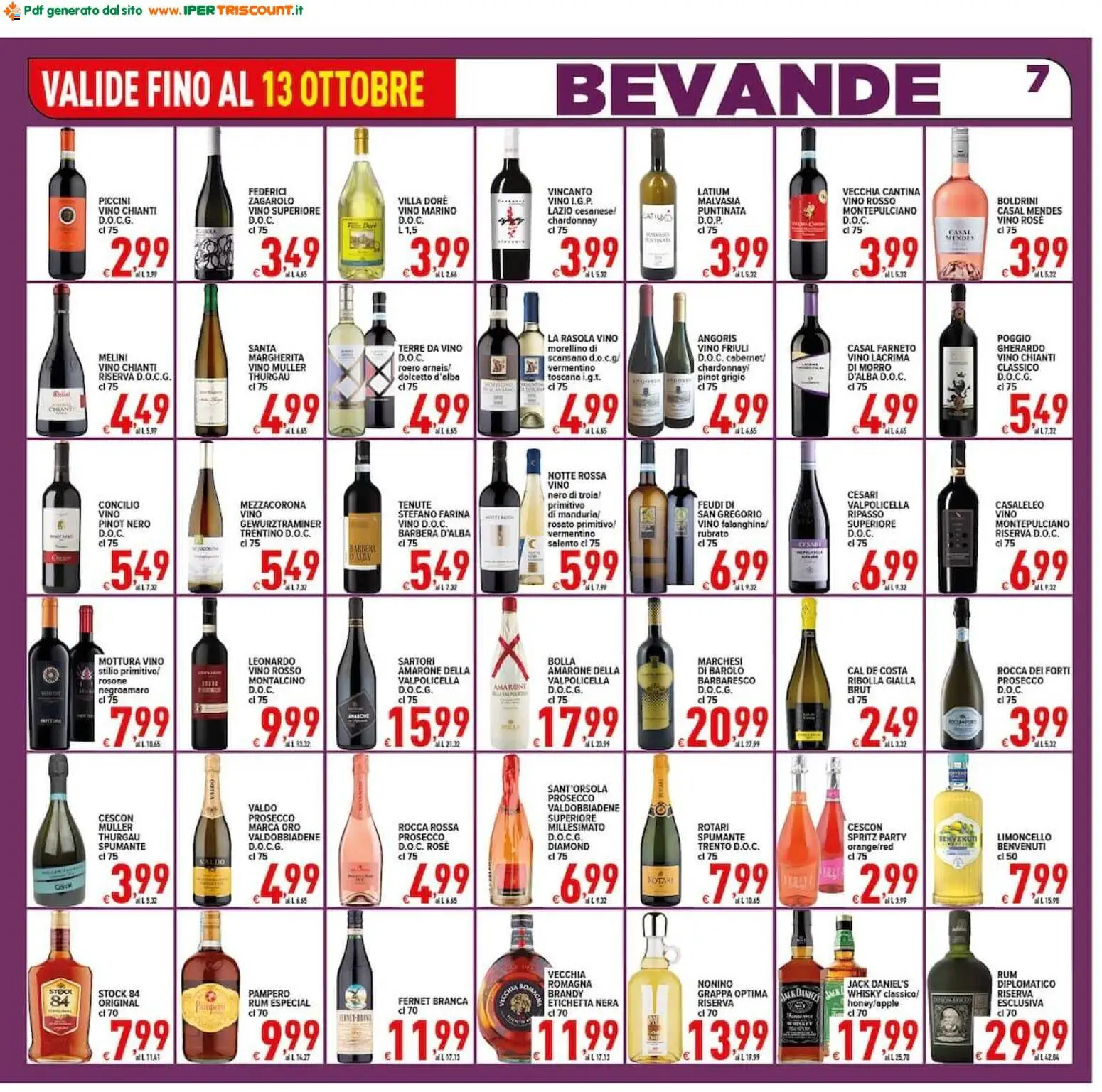 Volantino Ipertriscount del 02/10/2026 | Pagina: 7 | Prodotti: Fernet, Whisky, Rum, Limoncello