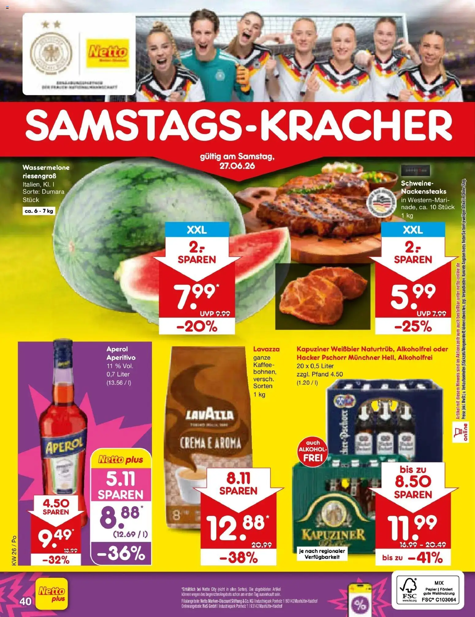 Netto Marken-Discount Prospekt Regensburg – gültig ab 21.06.2026 | Seite: 52 | Produkte: Nackensteaks, Lavazza, Weißbier, Aperol