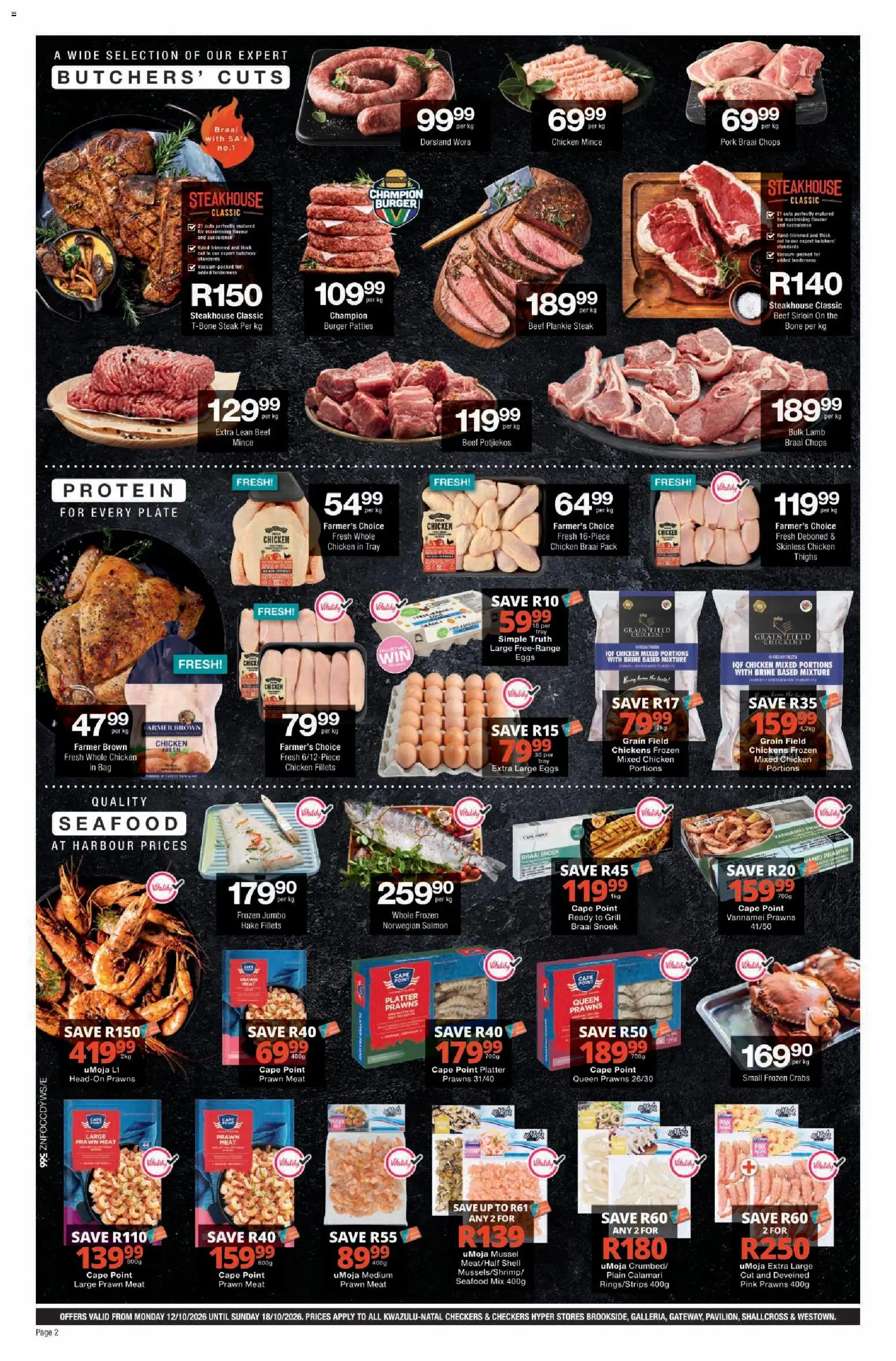 New Checkers catalogue – valid from 12/10/2026 | Page: 2 | Products: Steak, Pork, Thighs, Seafood