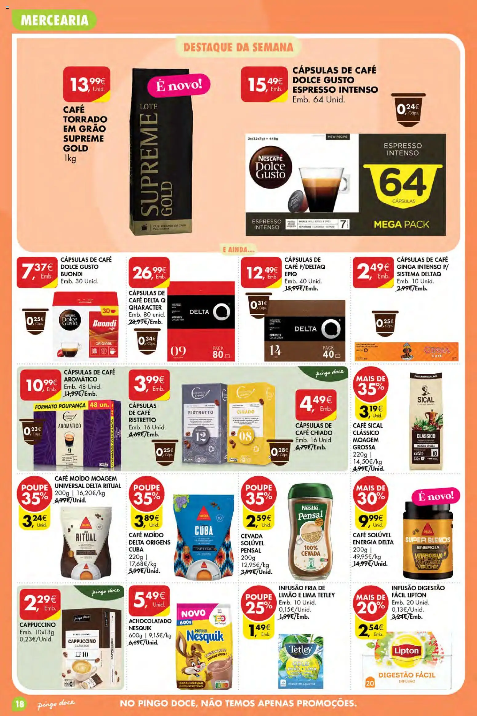 Pingo Doce Poupe Esta Semana Açores │ válido de 13/08/2026 | Página: 18 | Produtos: Delta q, Cápsulas, Cappuccino, Lima