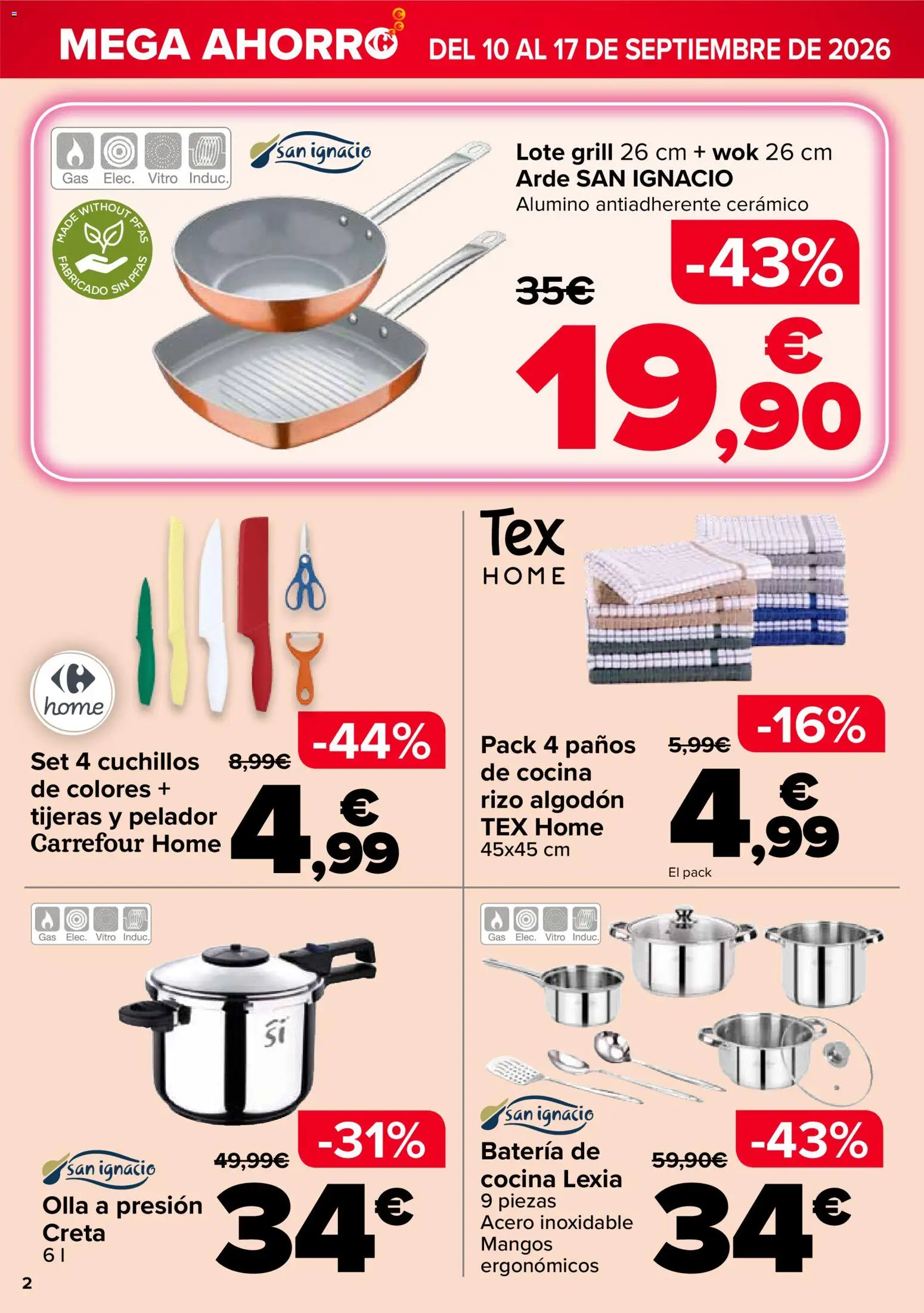 Carrefour Mega Ahorro │ válido desde el 10/09/2026 | Página: 2 | Productos: Olla a presión, Cuchillos, Cocina, Batería