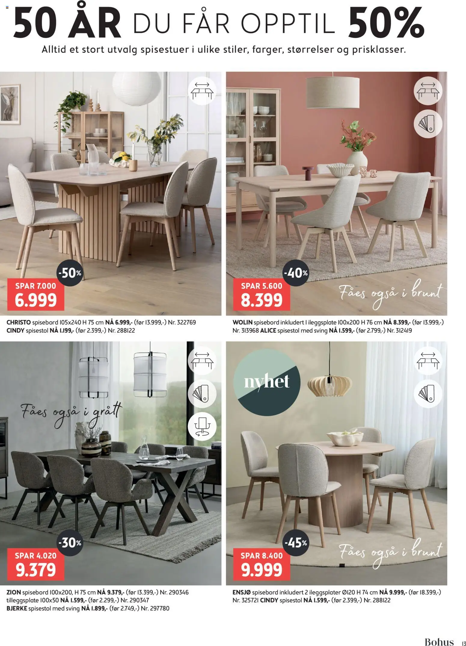 {H1} | Side: 13 | Produkter: Spisebord, Spisestol