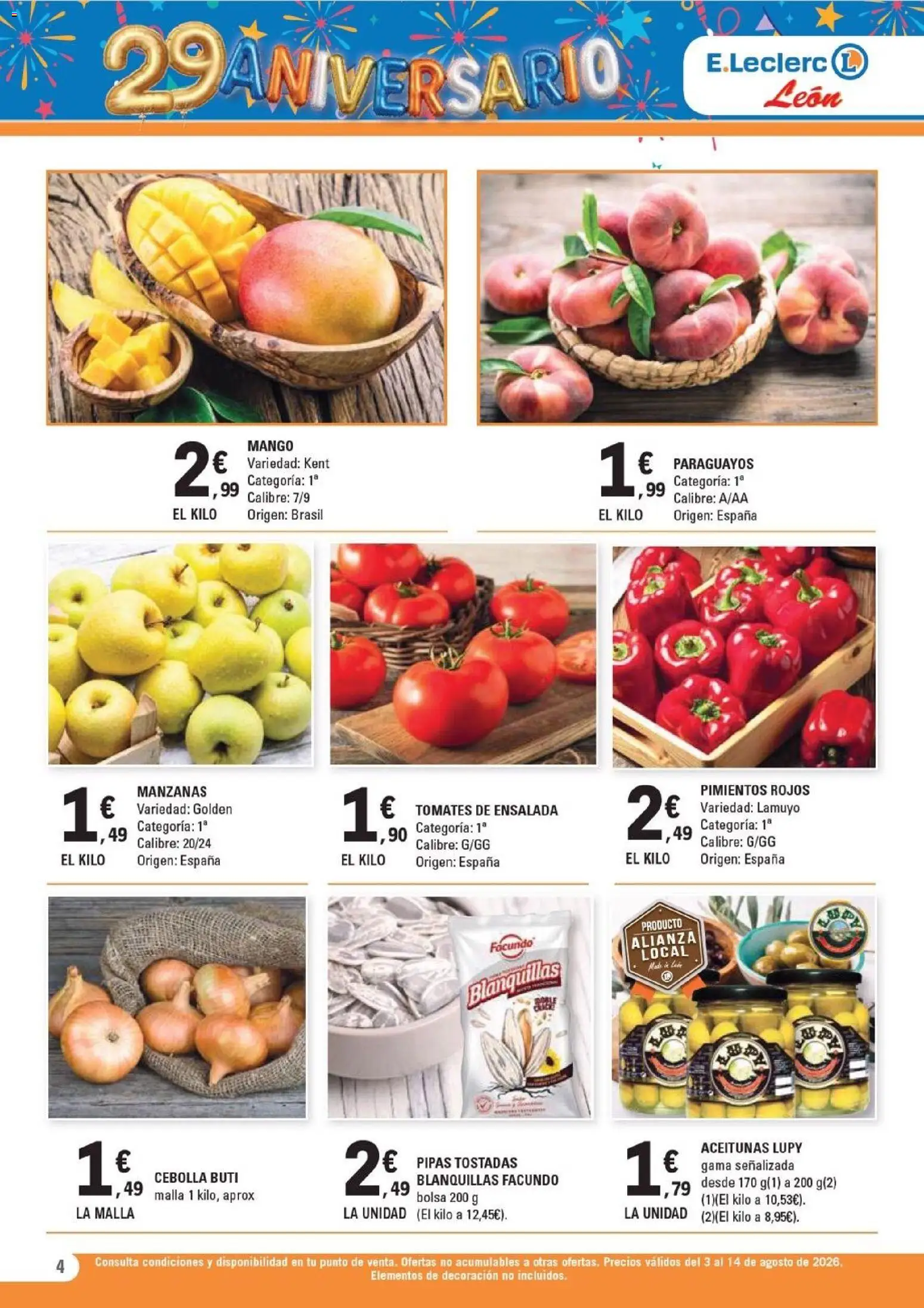 E.Leclerc - León │ válido desde el 03/08/2026 | Página: 4 | Productos: Tomates, Ensalada, Bolsa, Ρούτερ