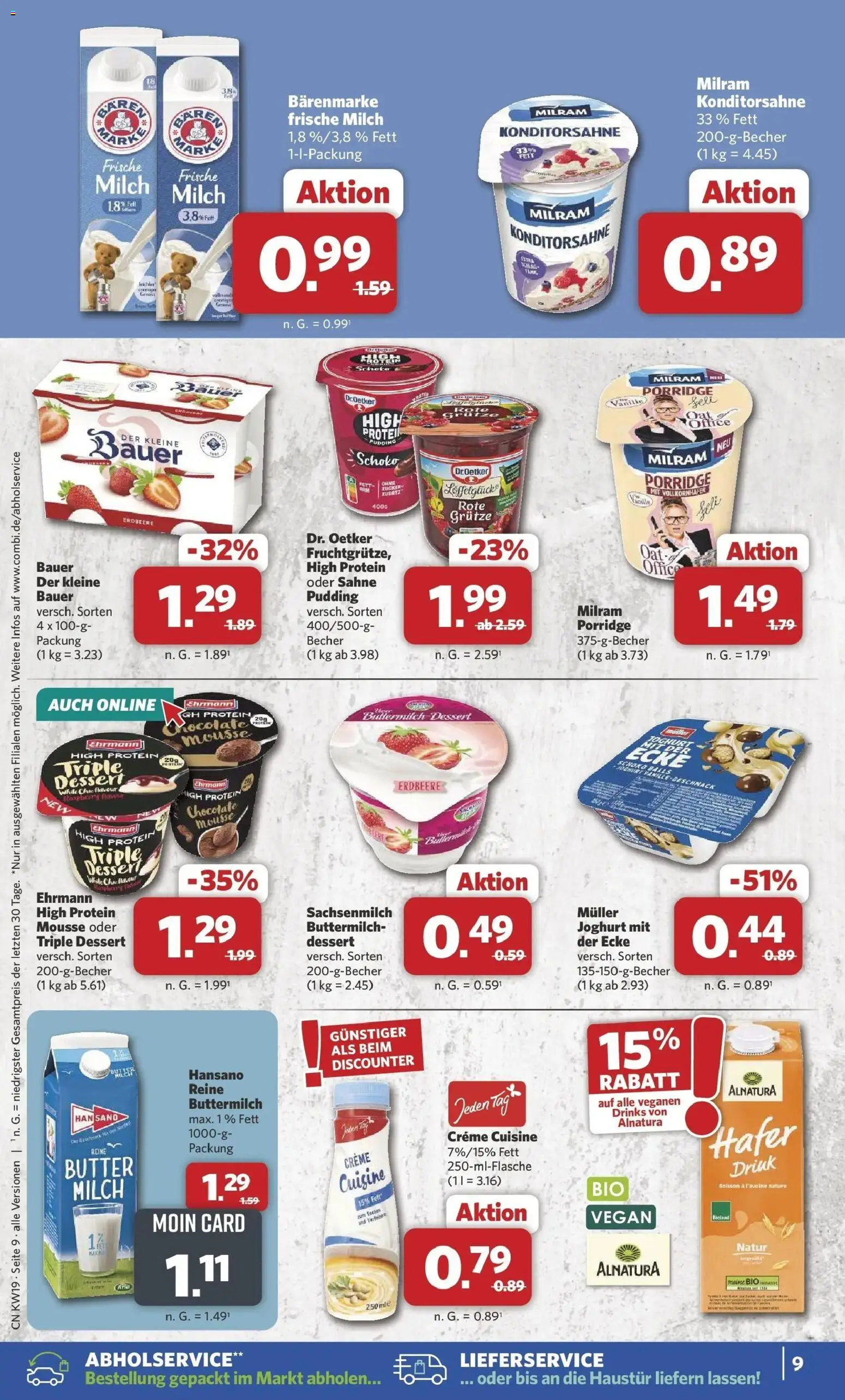 Combi Unsere Wochenangebote – gültig ab 04.05.2026 | Seite: 9 | Produkte: Buttermilch, Pudding, Creme, Zucker