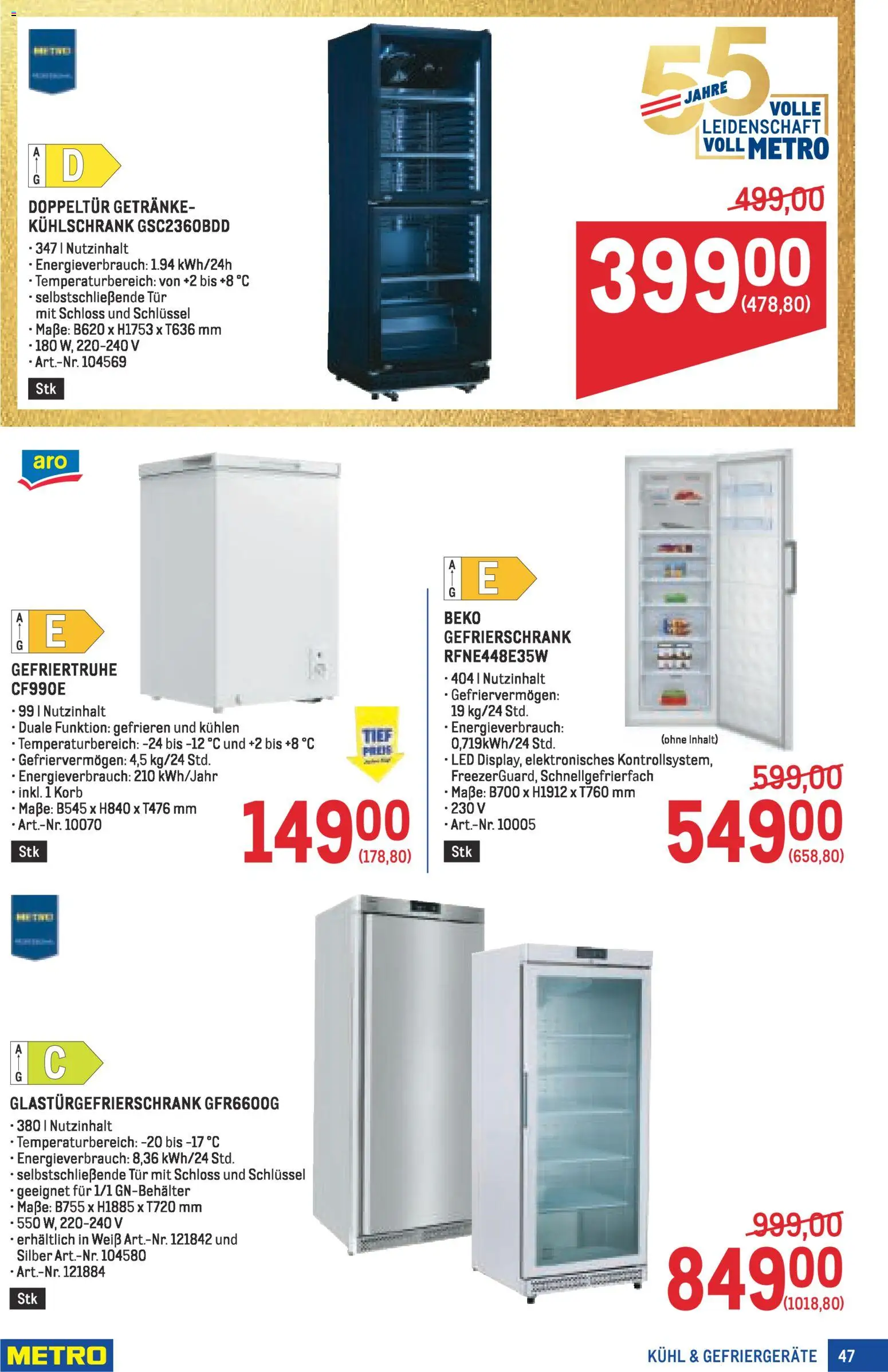 Metro angebote Profi gültig ab 16.04.2026 | Seite: 47 | Produkte: Kühlschrank, Gefrierschrank, Korb