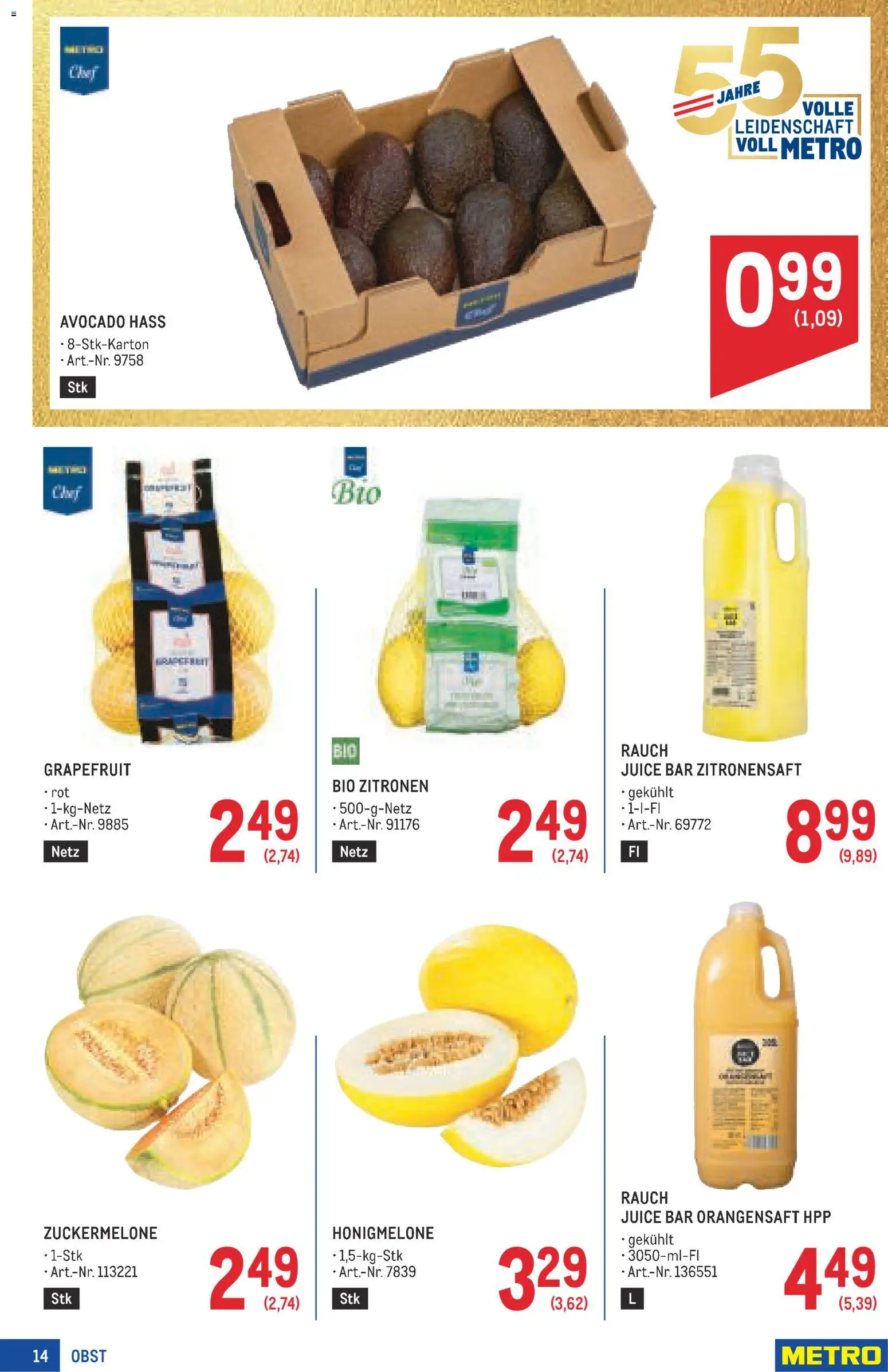Metro angebote Profi gültig ab 20.08.2026 | Seite: 14 | Produkte: Avocado, Grapefruit, Obst