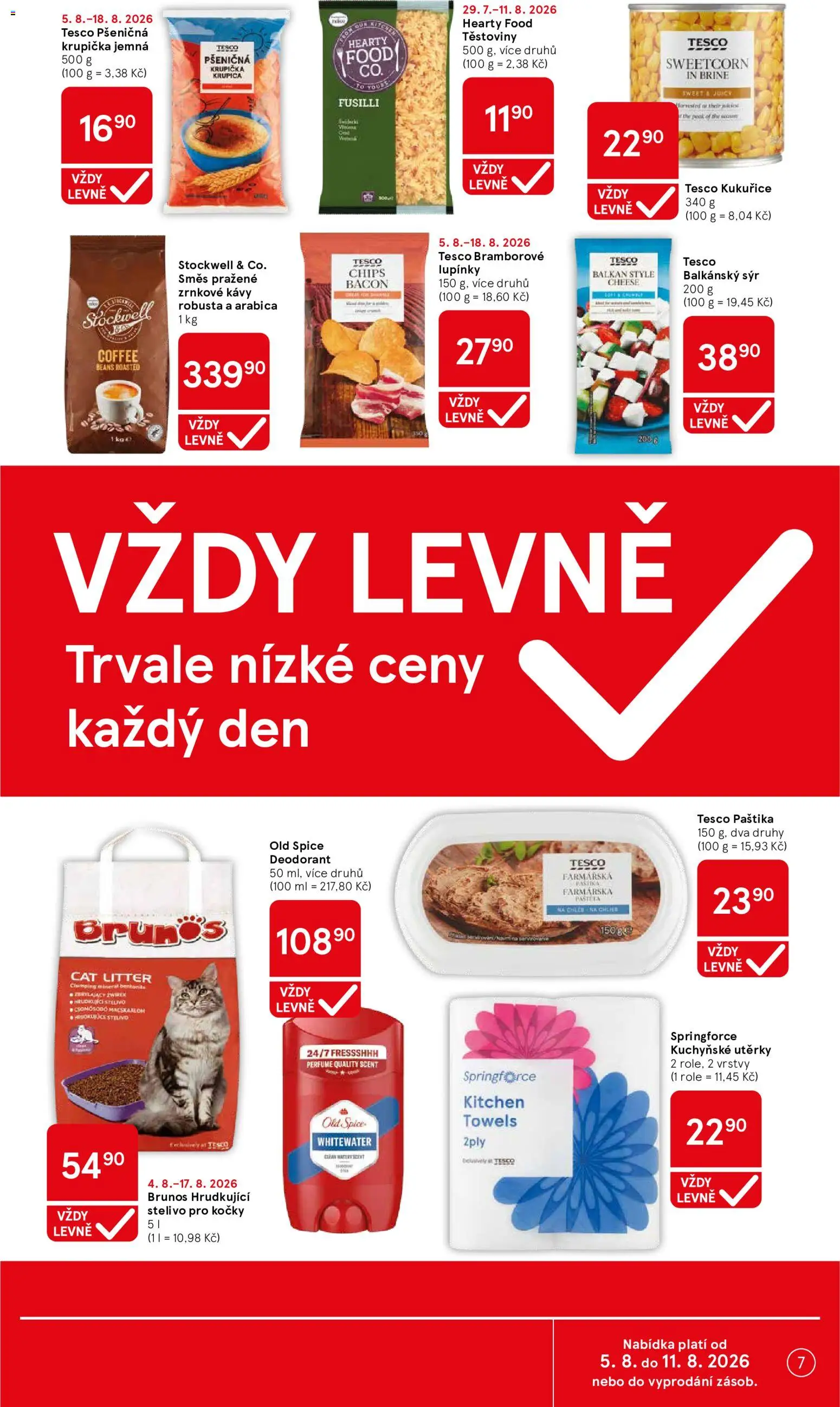 Tesco leták - Supermarket od 05.08.2026 | Strana: 7 | Produkty: Deodorant, Stelivo pro kočky, Kuchyňské utěrky, Stelivo