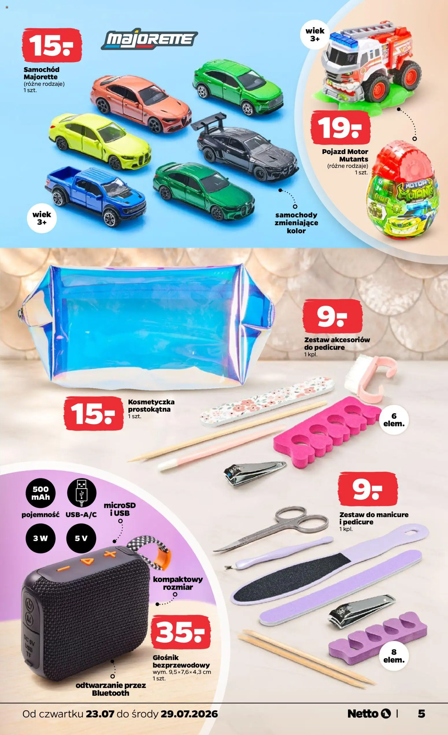 Netto gazetka od czwartku NonFood od 23.07.2026 | Strona: 5 | Produkty: Głośnik bezprzewodowy, Głośnik, USB