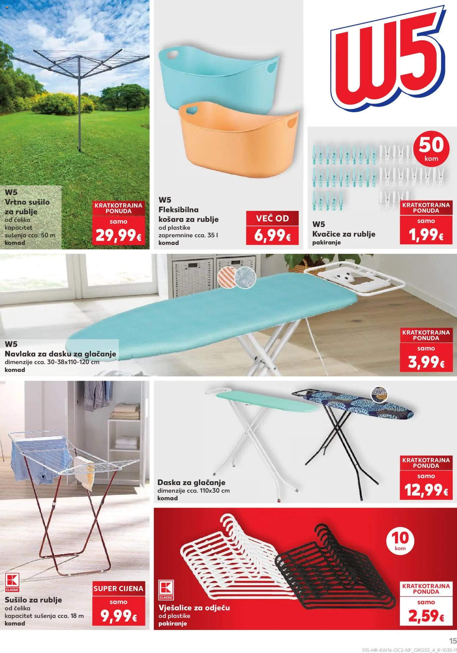 Kaufland katalog | vrijedi od 15.04.2026 | Stranica: 15 | Proizvodi: Vješalice, Sušilo za rublje, Košara za rublje, Daska za glačanje