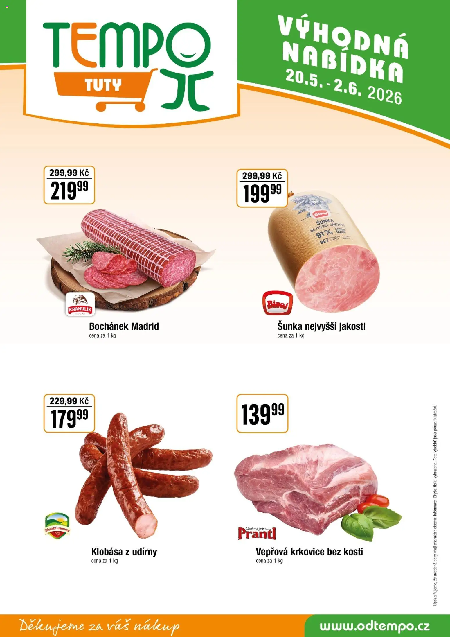 Tempo leták - Tuty od 20.05.2026 | Strana: 9 | Produkty: Šunka, Klobása, Krkovice bez kosti, Krkovice