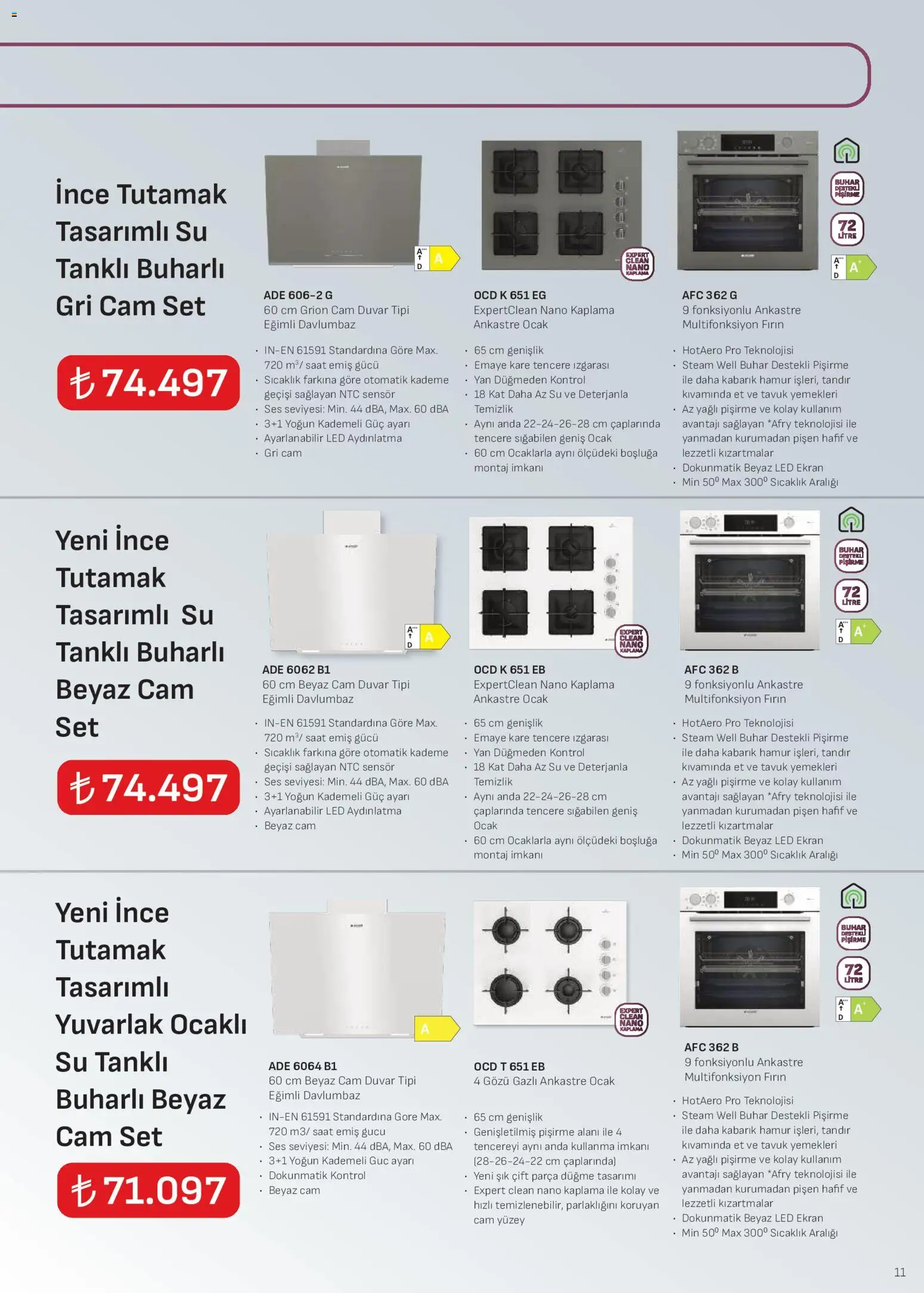 Arçelik - Ankastre Kataloğu - 01 Ağustos 2026 tarihinden itibaren geçerlidir | Sayfa: 11 | Ürünler: Davlumbaz, Saat, Ses, Ocak