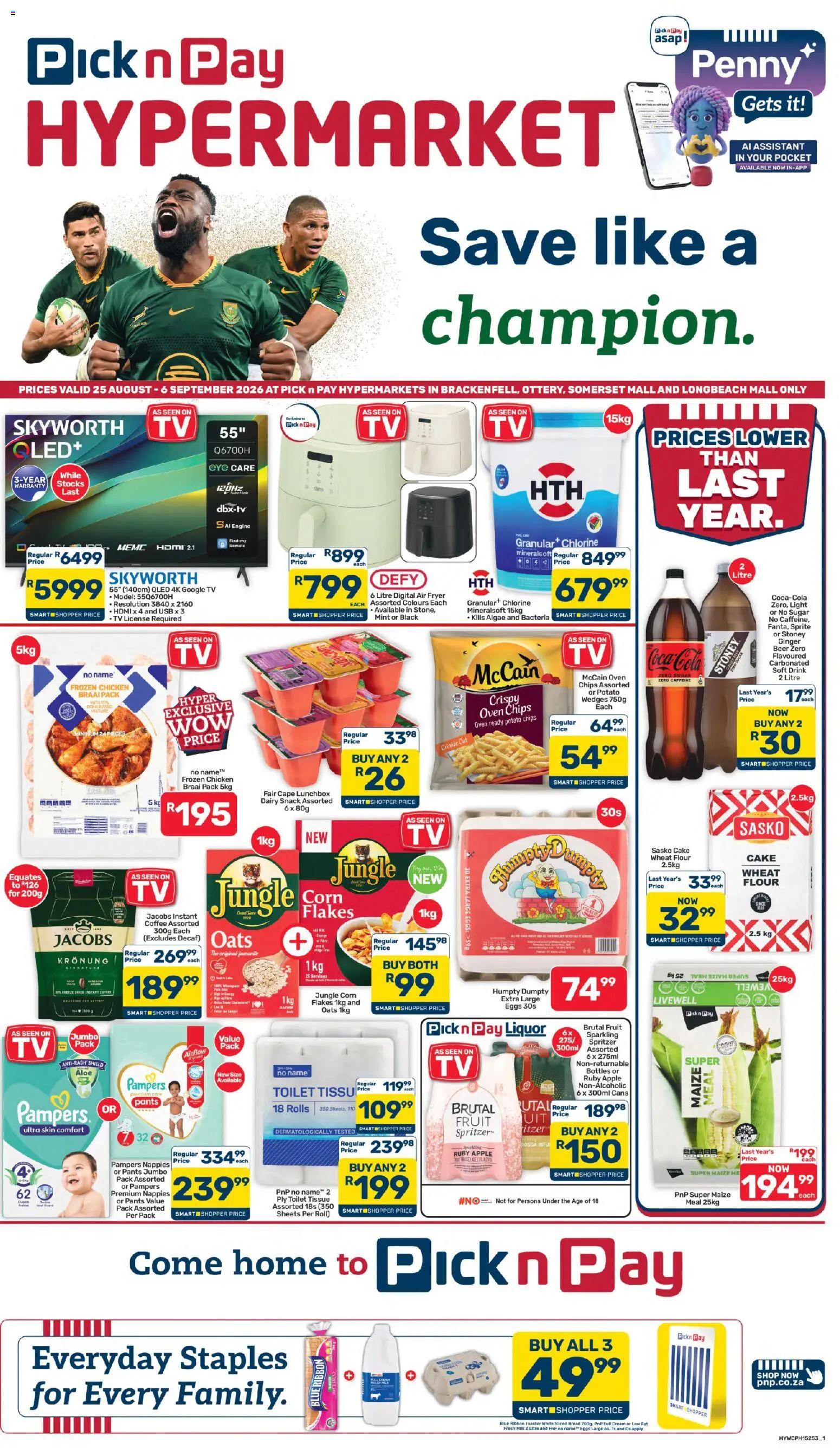 New Pick n Pay catalogue – valid from 25/08/2026 | Page: 1 | Products: Fryer, Eggs, Nappies, Instant coffee