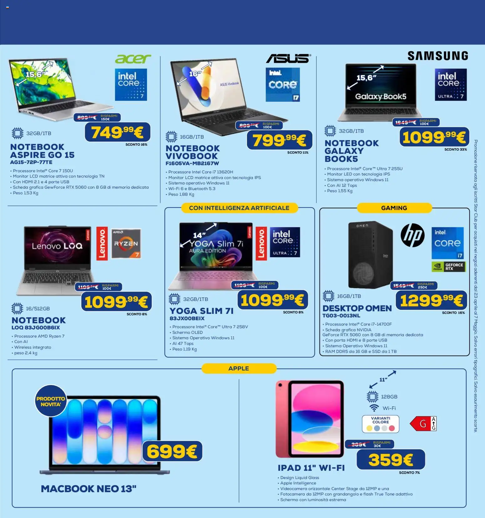 Volantino Euronics del 23.04.2026 | Pagina: 11 | Prodotti: Schermo, Ipad, Macbook, Samsung