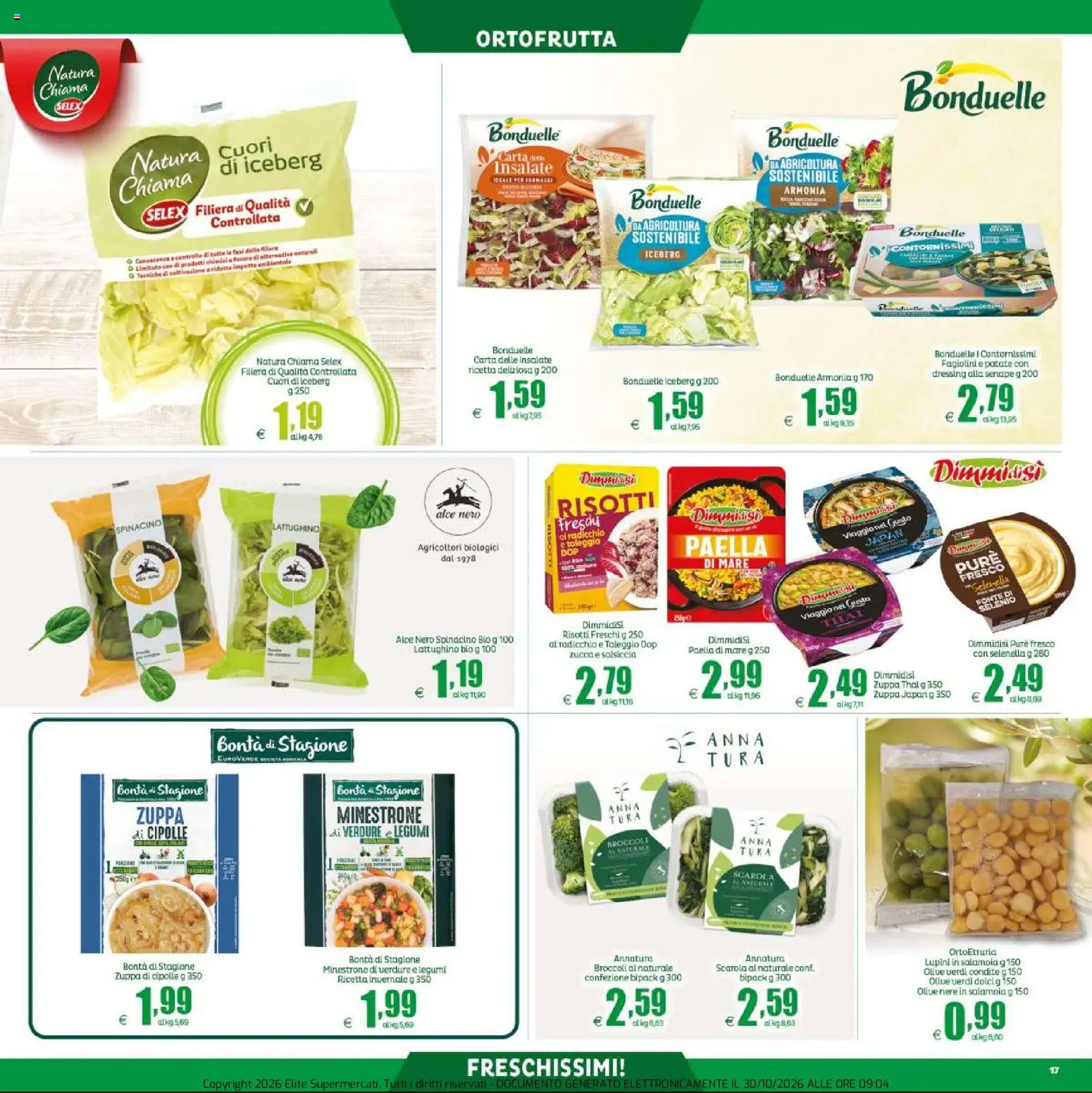 Volantino Elite Supermercati del 30/10/2026 | Pagina: 17 | Prodotti: Minestrone, Patate, Verdure, Broccoli