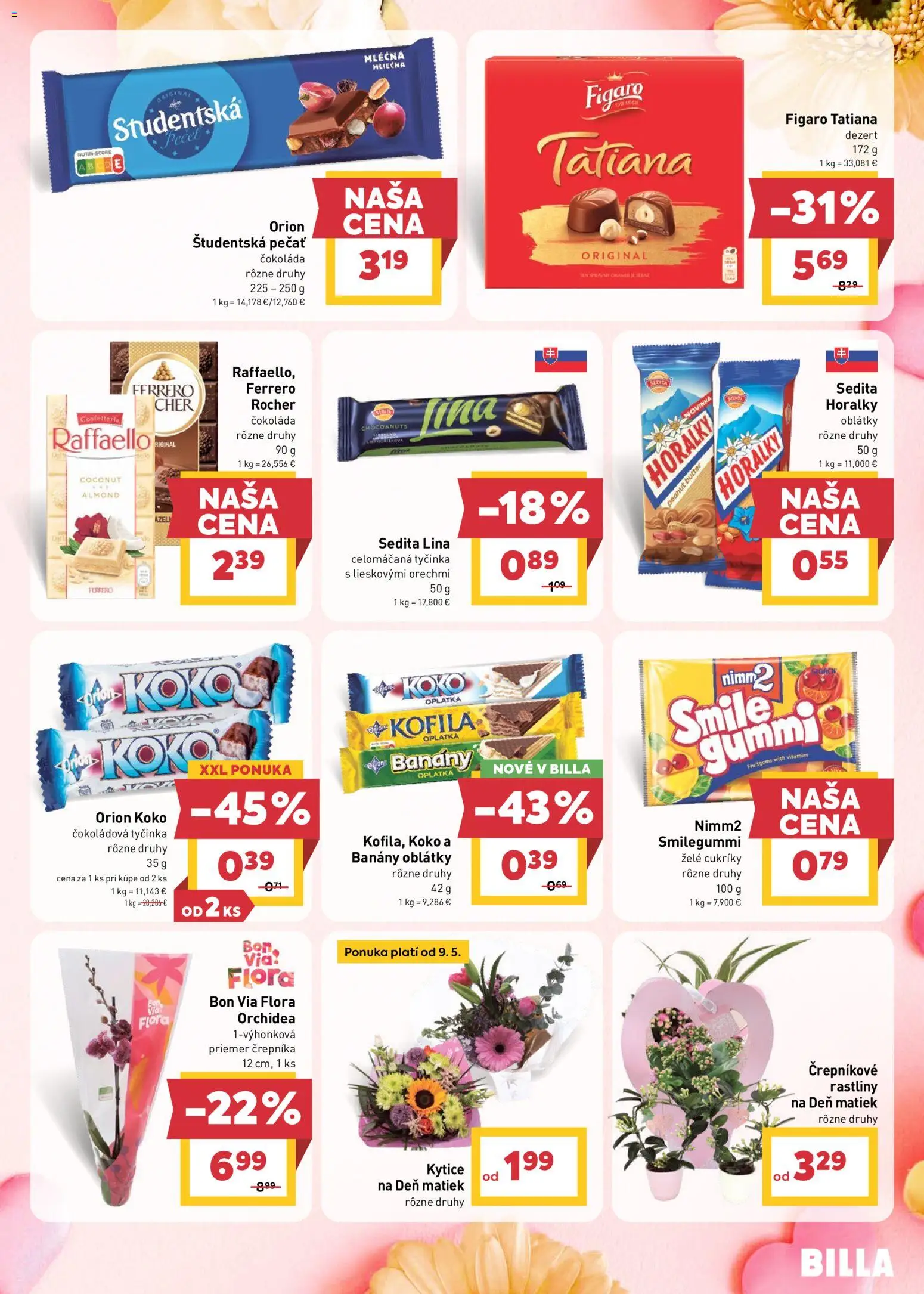 Nové Billa akcie – leták je platný od 06.05.2026 | Strana: 17 | Produkty: Banány, Cukríky, Študentská pečať, Flora