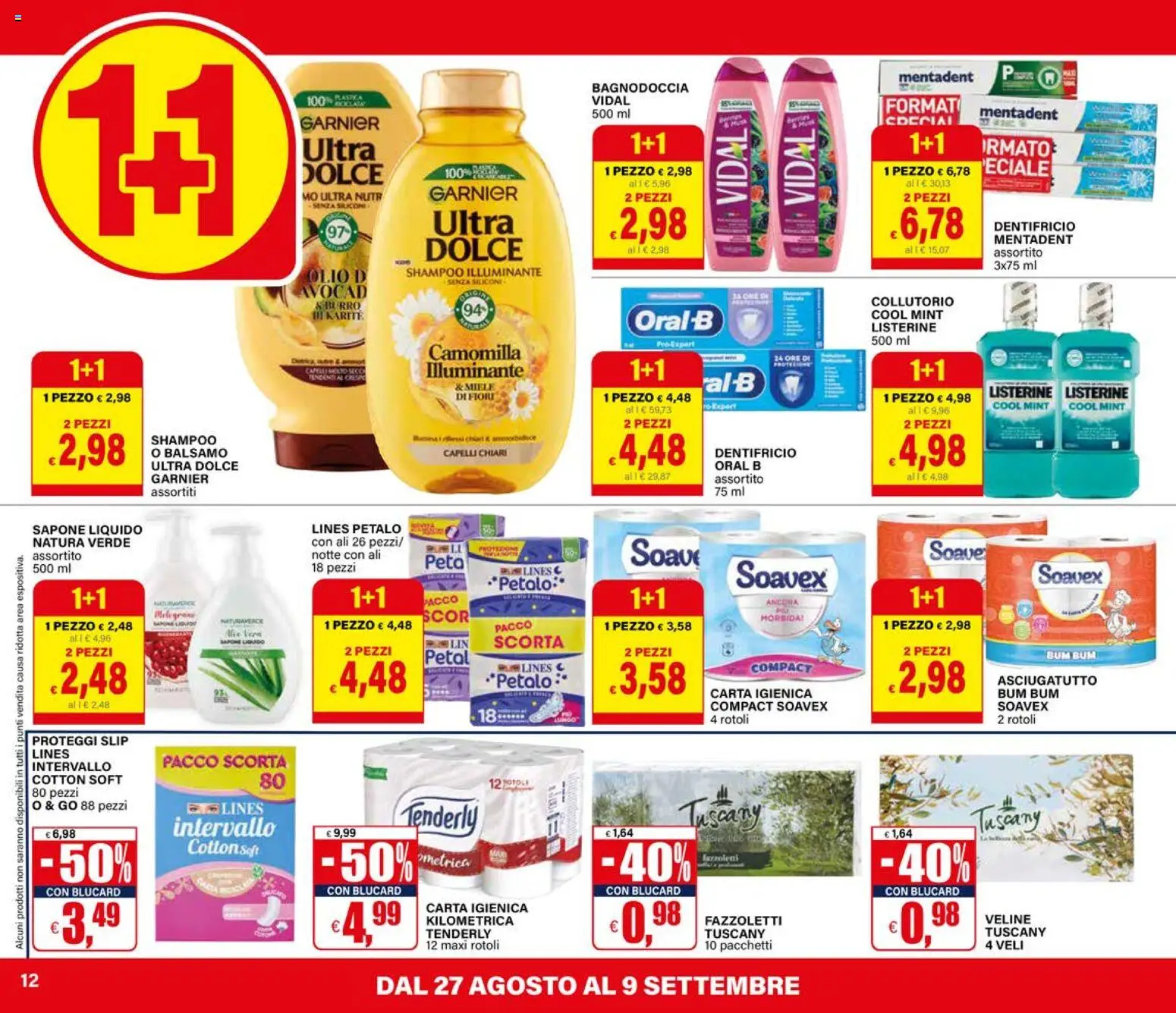 Volantino Il Gigante del 27/08/2026 | Pagina: 12 | Prodotti: Sapone, Listerine, Slip, Olio
