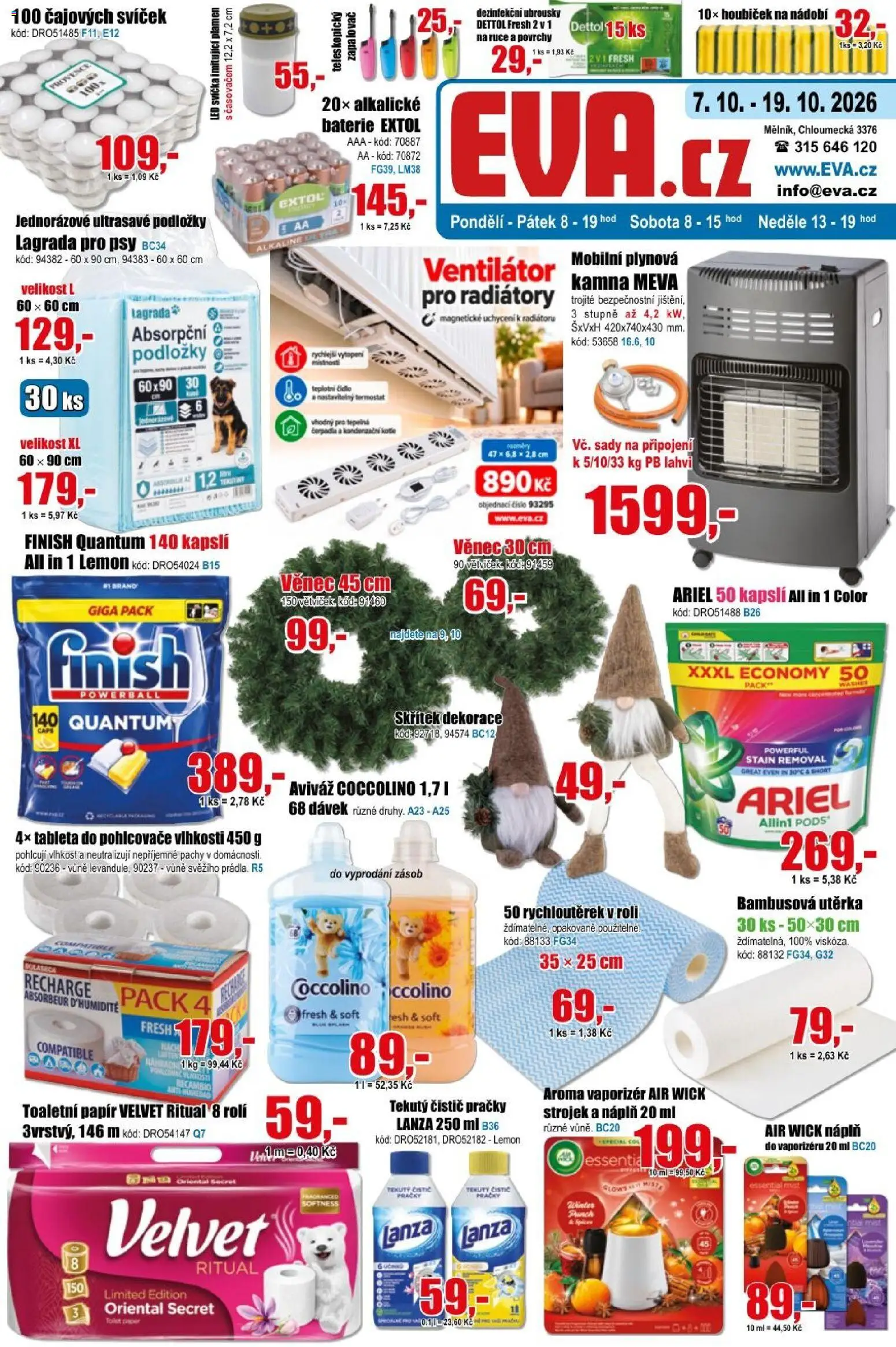 Eva supermarket leták od 07.10.2026 | Strana: 1 | Produkty: Aviváž, Coccolino, Air Wick, Utěrka