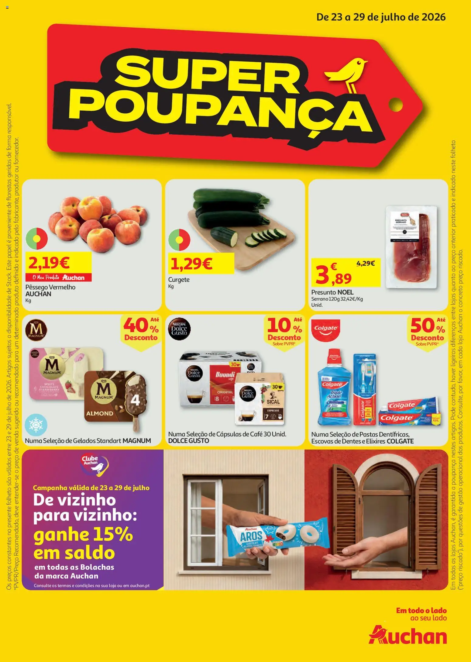 Auchan folheto │ válido de 23/07/2026 | Página: 1 | Produtos: Curgete, Café, Presunto, Dolce gusto