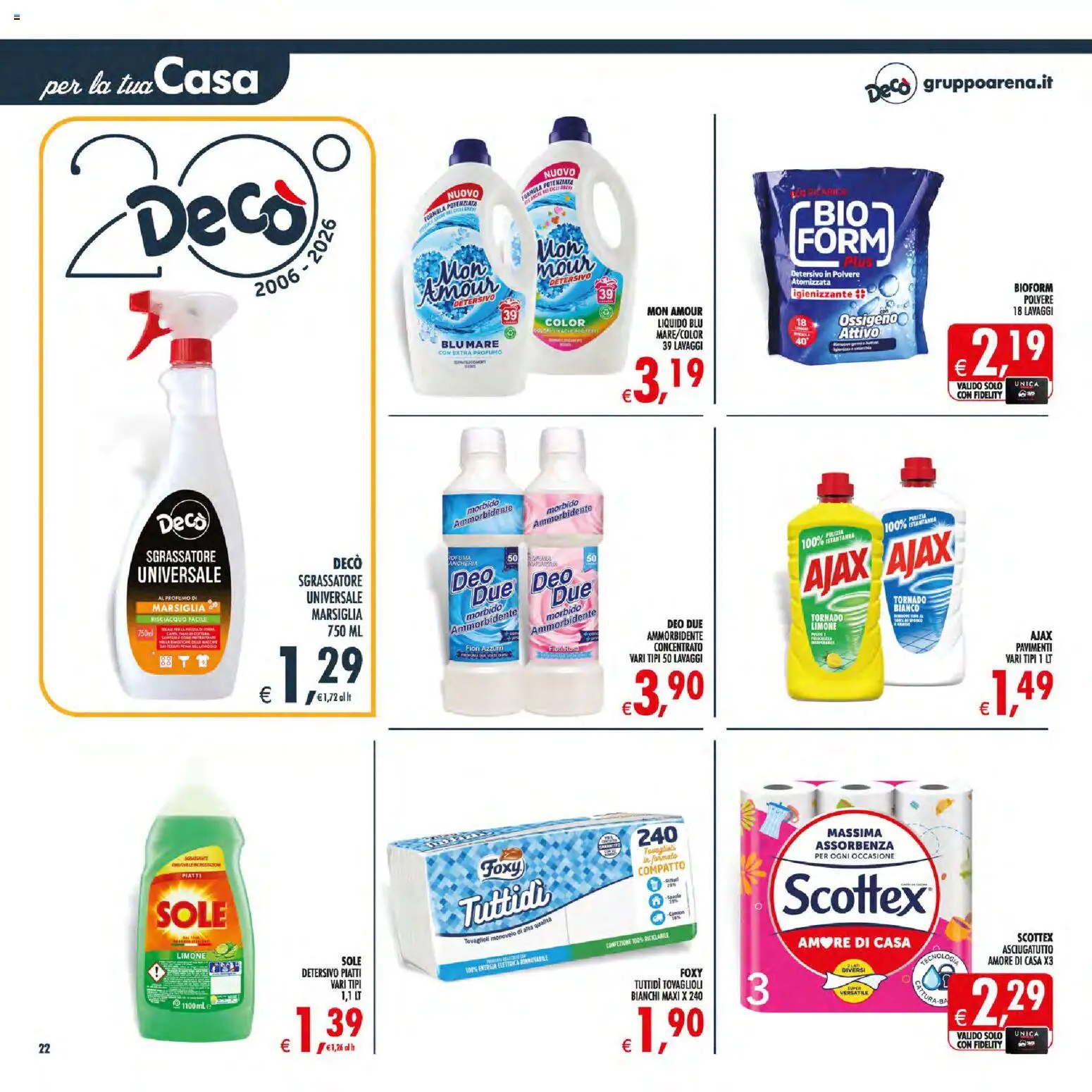Volantino Decò del 30/06/2026 | Pagina: 22 | Prodotti: Detersivo in polvere, Sgrassatore, Asciugatutto, Profumo