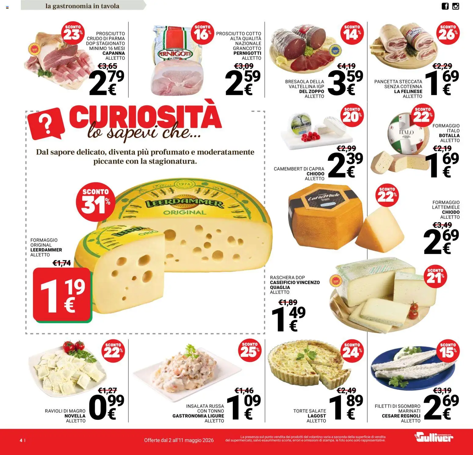 Volantino Gulliver del 02.05.2026 | Pagina: 4 | Prodotti: Formaggio, Tonno, Ravioli, Insalata russa