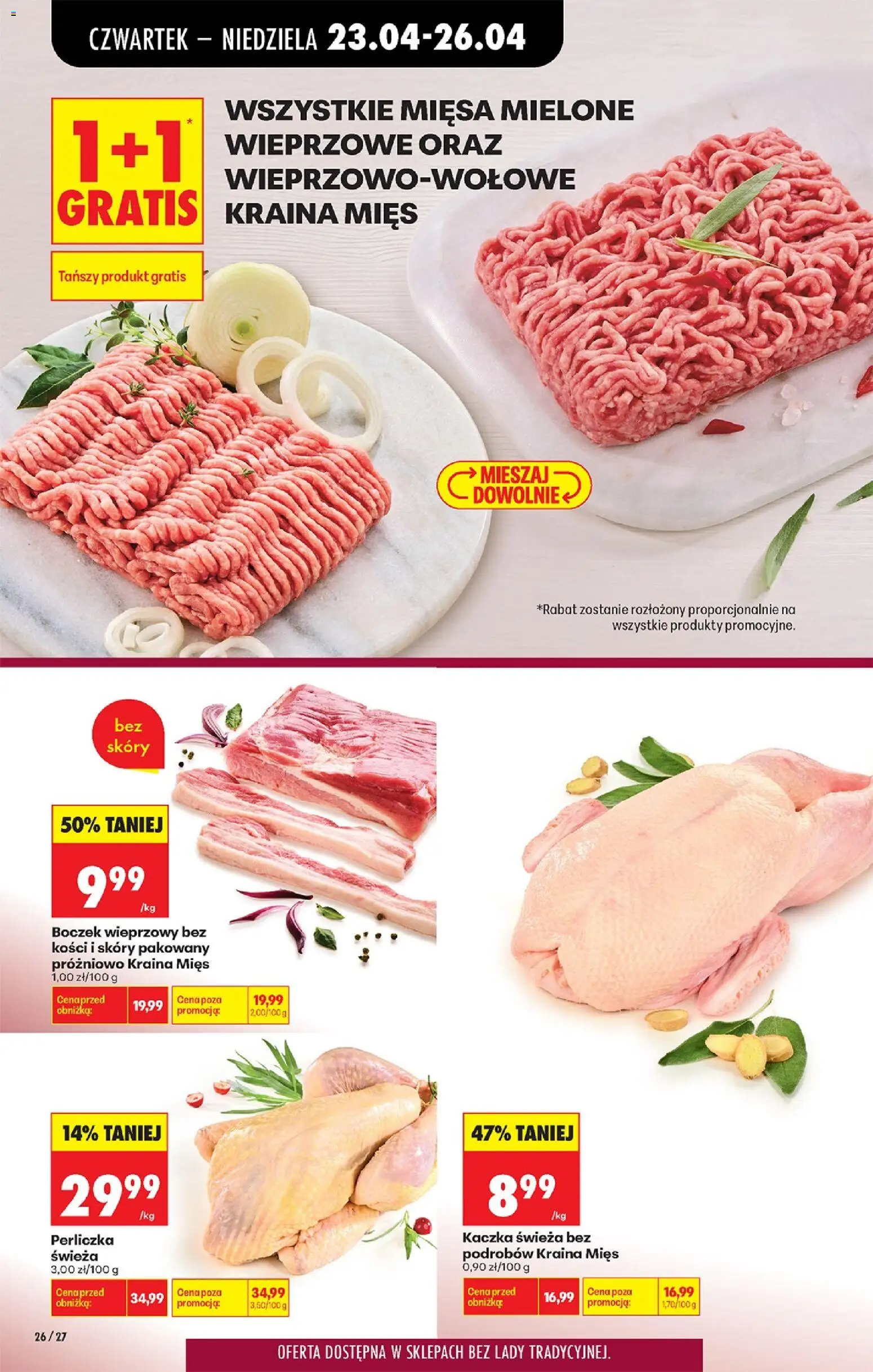 Biedronka gazetka od czwartku od 23.04.2026 | Strona: 42 | Produkty: Boczek wieprzowy, Kaczka, Boczek, Perliczka