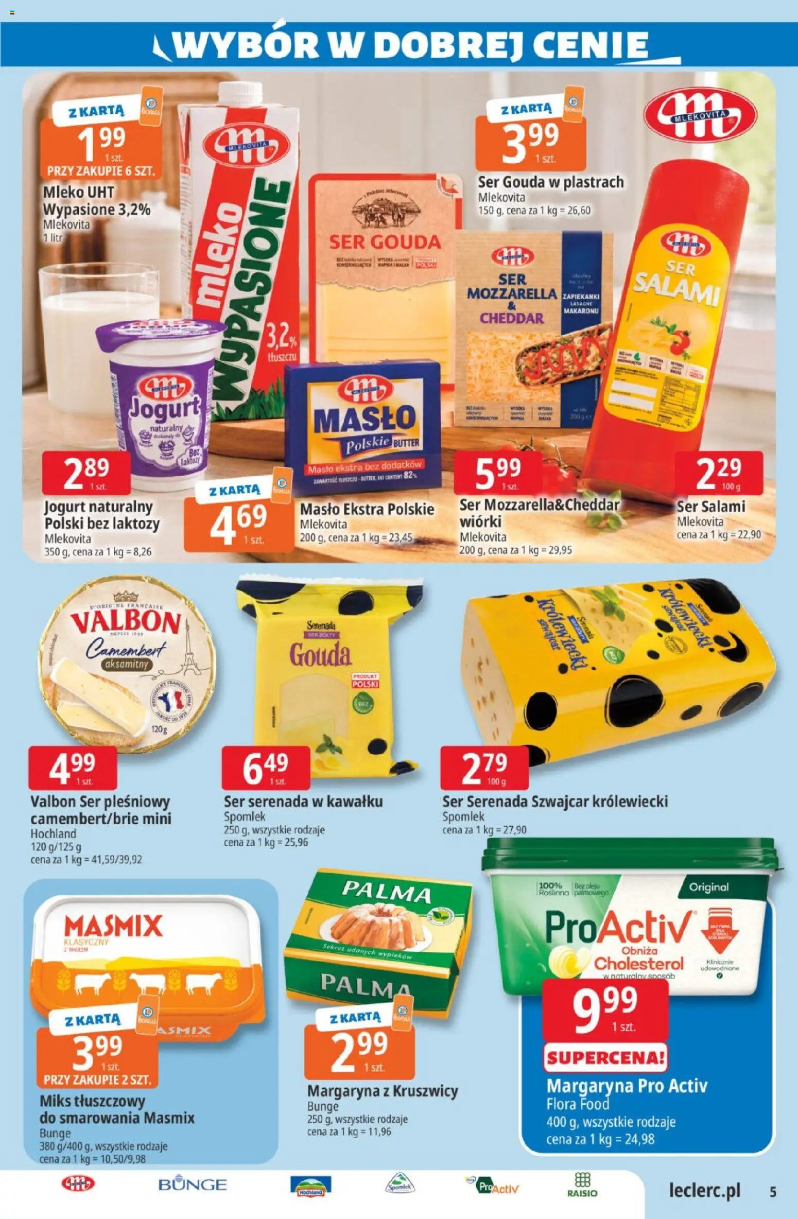 E.Leclerc gazetka od 11.08.2026 | Strona: 5 | Produkty: Jogurt naturalny, Camembert, Margaryna, Mozzarella