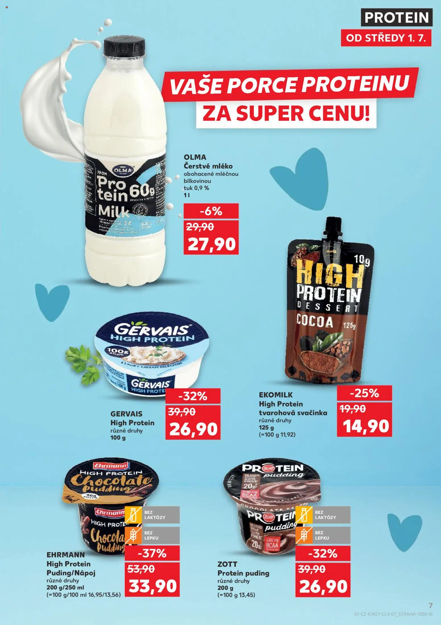 Kaufland leták - Plzeň Bory od 01.07.2026 | Strana: 7 | Produkty: Mléko, BCAA, Puding, Gervais