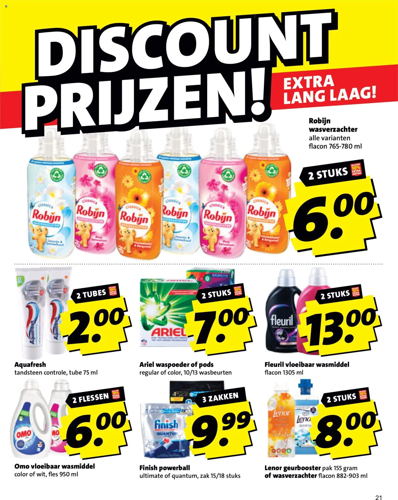 {H1} | Pagina: 21 | Producten: Wasverzachter, Robijn, Fles, Zak