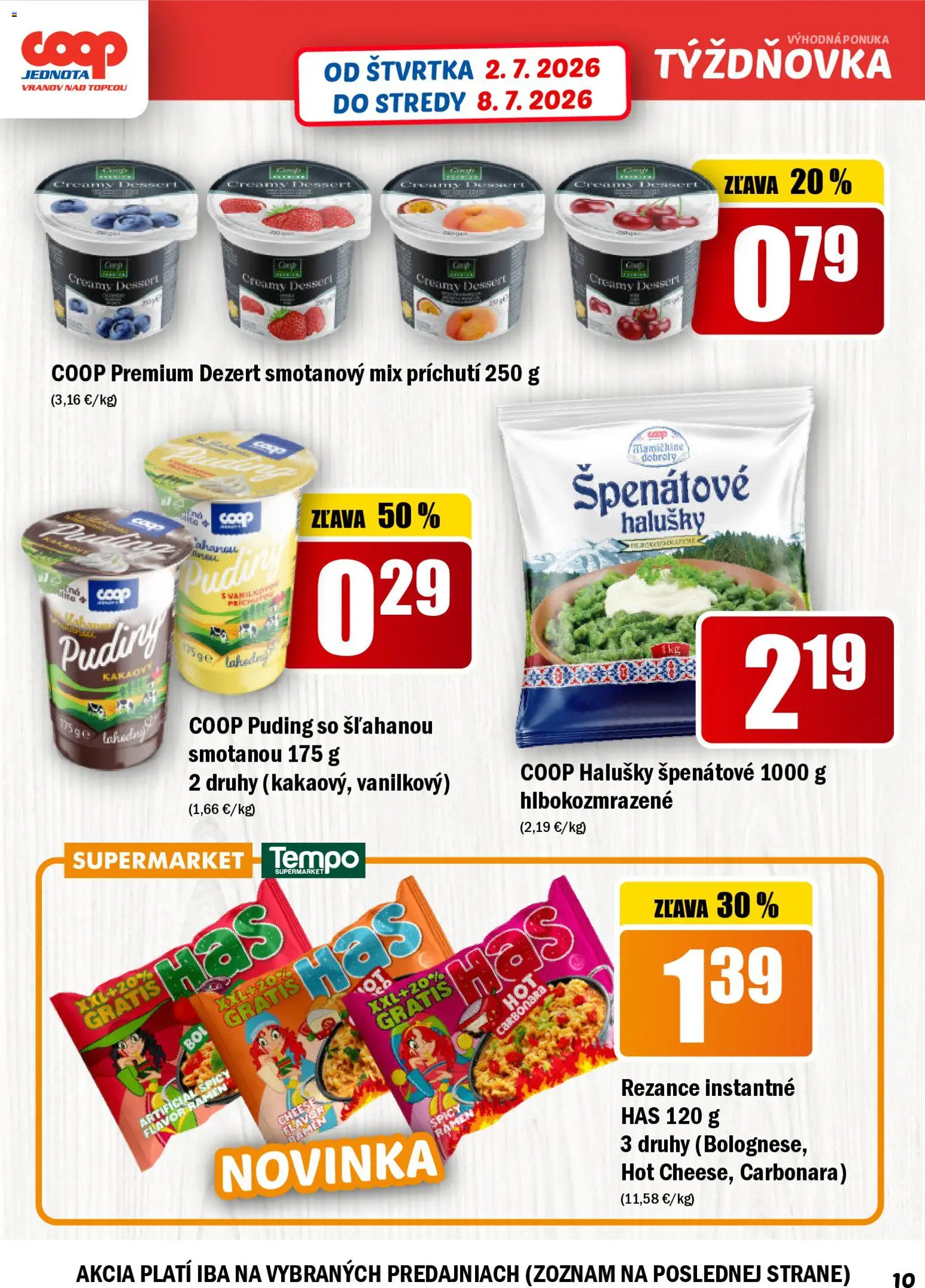Nové COOP Jednota akcie – leták je platný od 02.07.2026 | Strana: 10 | Produkty: Puding, Rezance