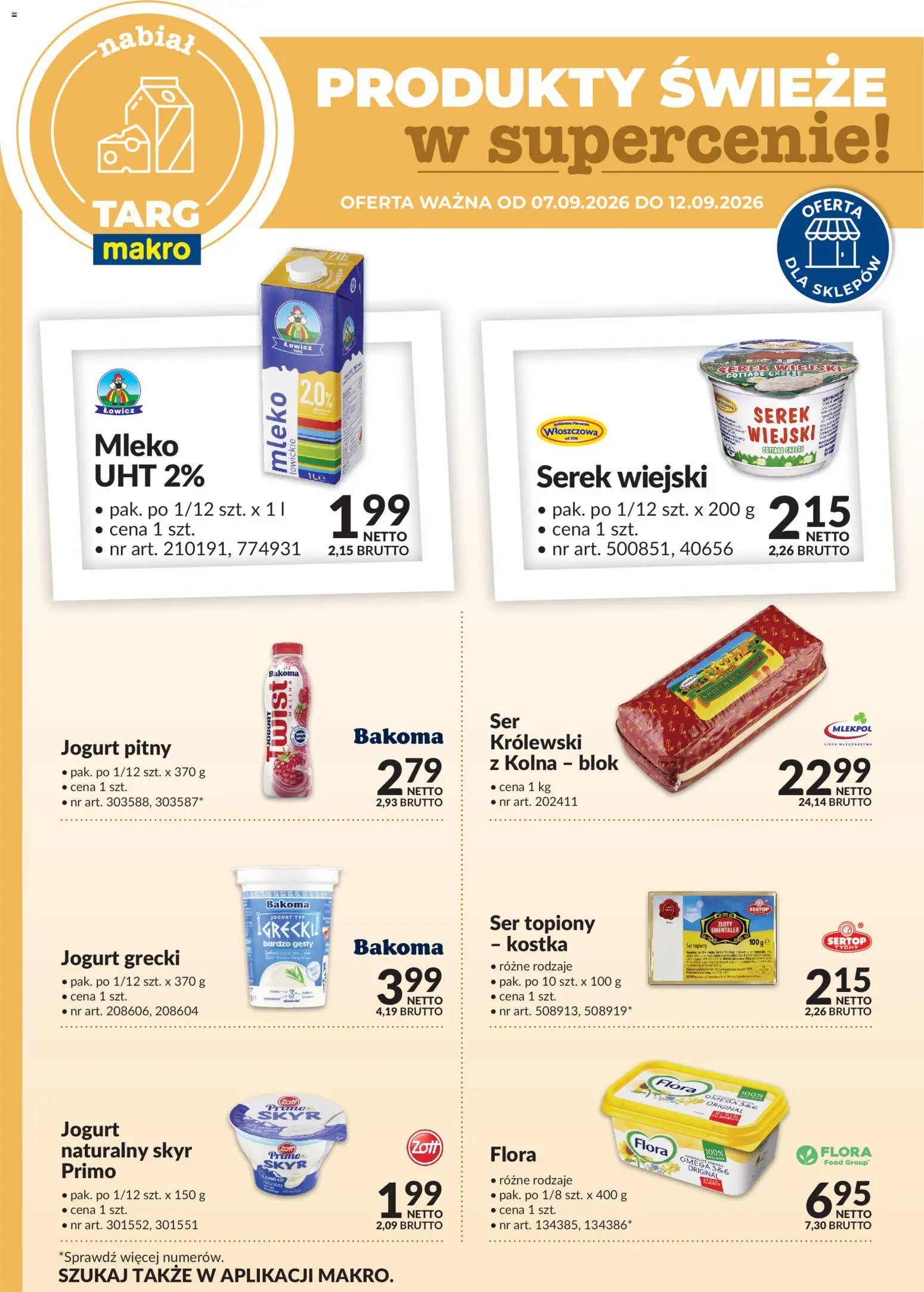 Makro gazetka - Oferta świeża w super cenach od 07.09.2026 | Strona: 1 | Produkty: Ser topiony, Jogurt pitny, Omega, Jogurt