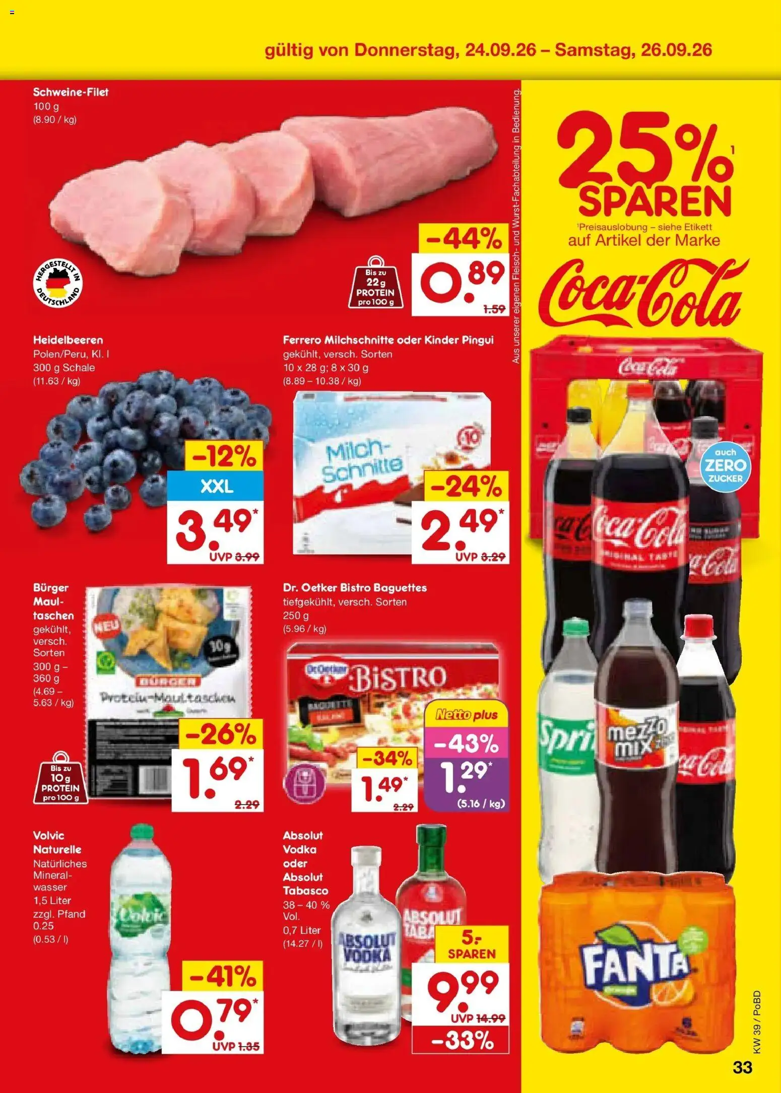 Netto Marken-Discount Prospekt Selb – gültig ab 21.09.2026 | Seite: 47 | Produkte: Cola, Heidelbeeren, Wasser, Fleisch