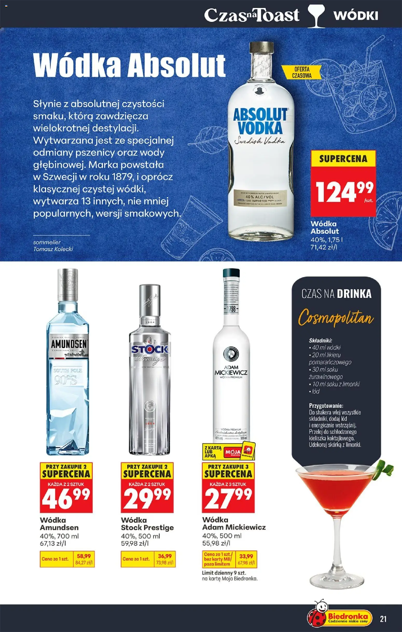 Biedronka gazetka - Czas na toast od 21.09.2026 | Strona: 23 | Produkty: Wódka Absolut, Karta, Lód, Vodka