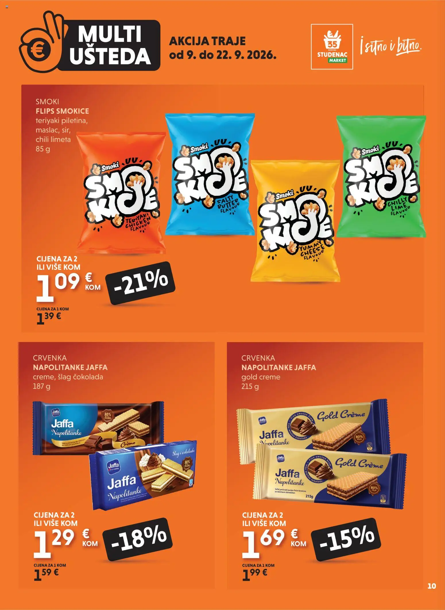 Studenac katalog | vrijedi od 09.09.2026 | Stranica: 10 | Proizvodi: Flips, Napolitanke, Limeta, Šlag