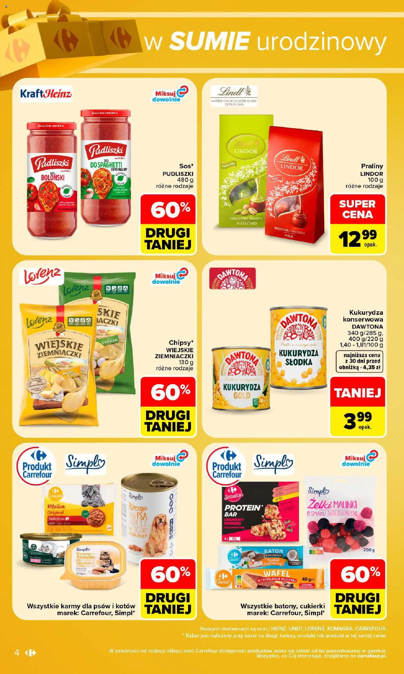 Carrefour gazetka - Weekend okazji od 29.10.2026 | Strona: 4 | Produkty: Żelki malinki, Ziemniaczki, Karma, Sos