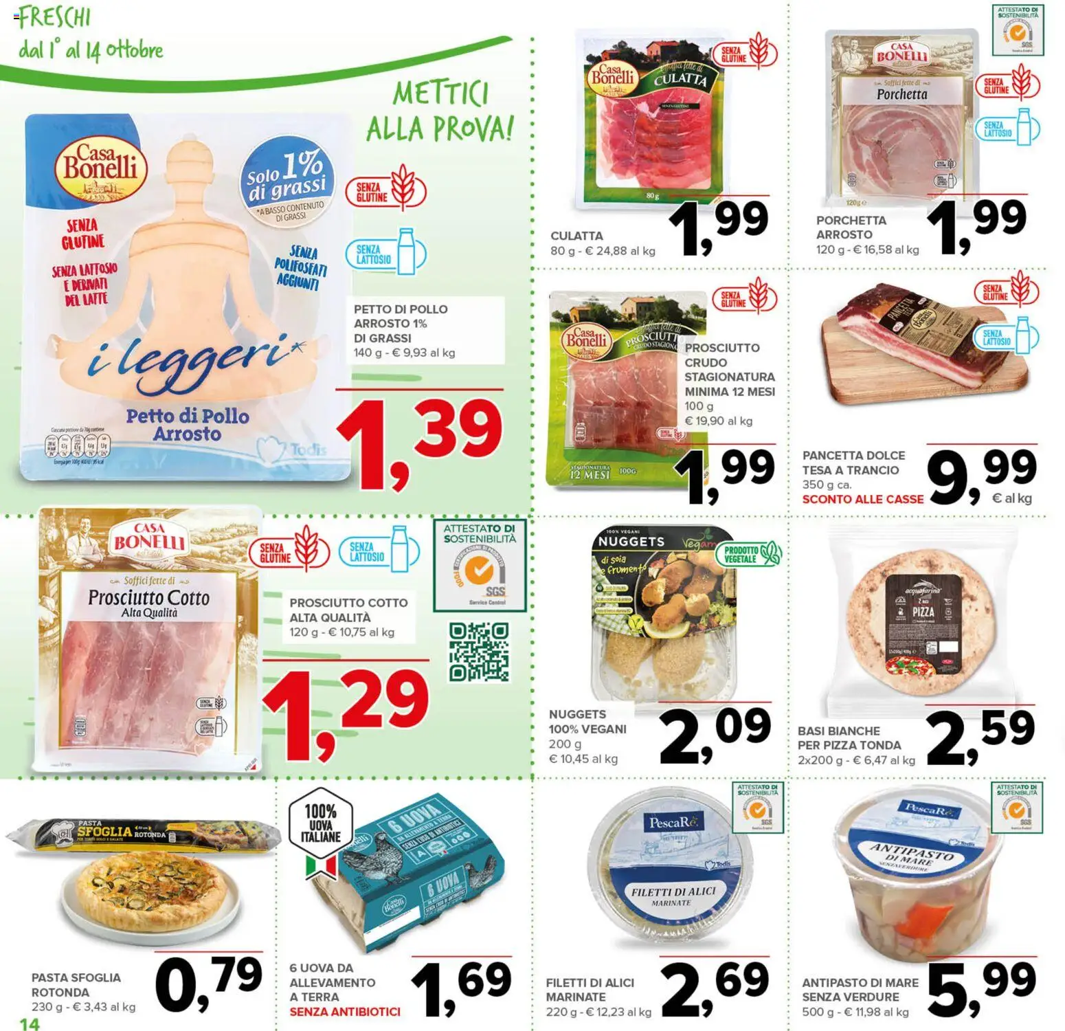 Volantino Todis del 01/10/2026 | Pagina: 14 | Prodotti: Senza glutine, Petto di Pollo, Pizza, Pasta sfoglia