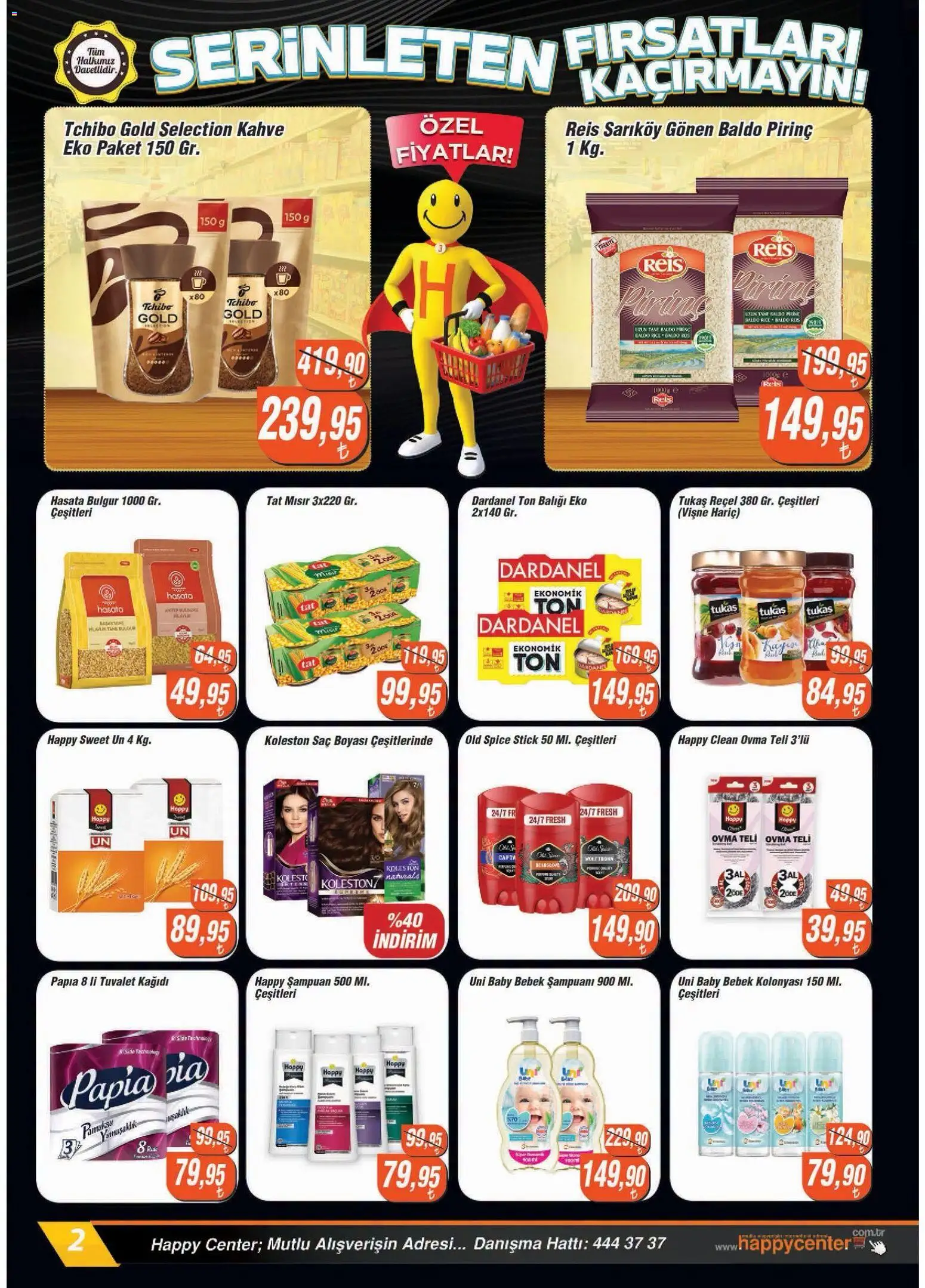 Happy Center Katalog - 01 Temmuz 2026 tarihinden itibaren geçerlidir | Sayfa: 2 | Ürünler: Pirinç, Tuvalet kağıdı, Ton balığı, Mısır