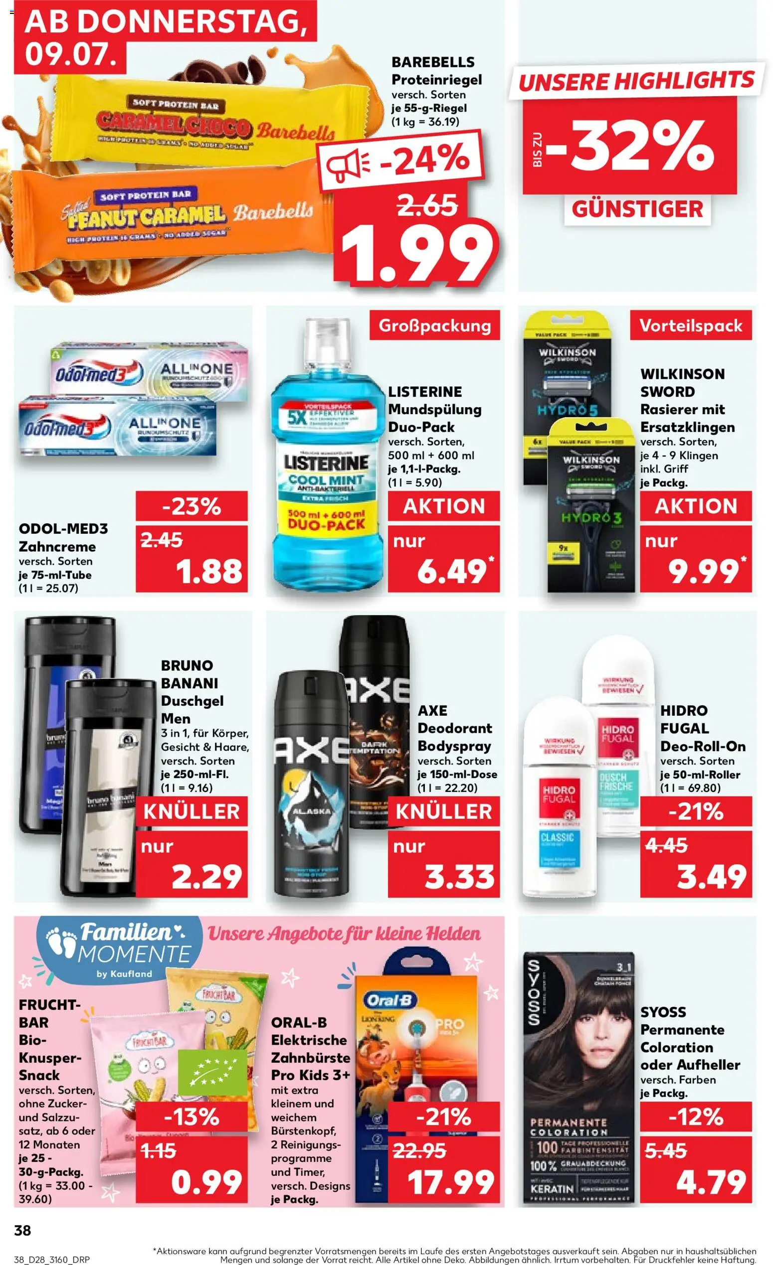 Kaufland Prospekt Potsdam – gültig ab 09.07.2026 | Seite: 38 | Produkte: Rasierer, Duschgel, Zahnbürste, Listerine