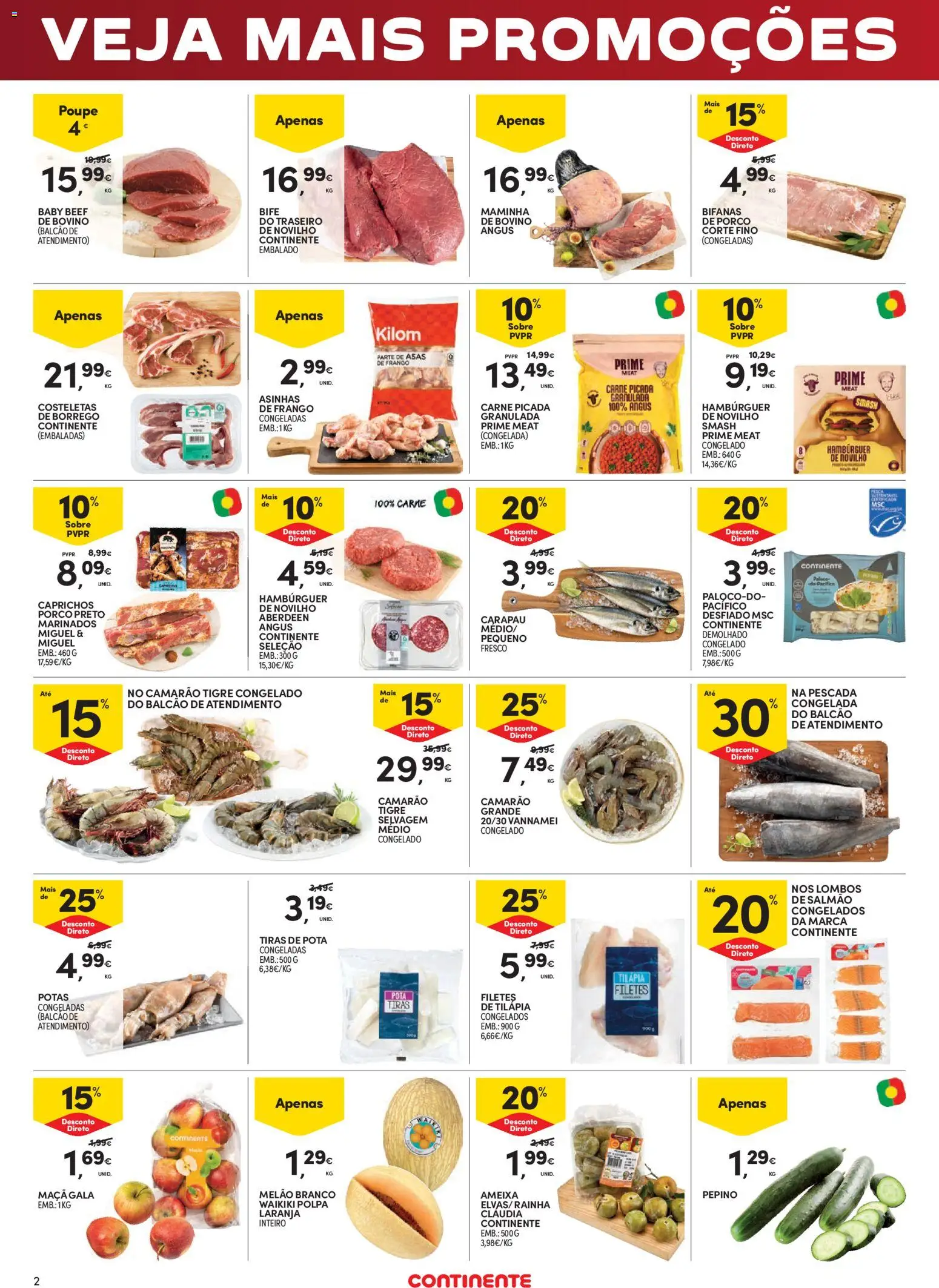 Continente Fim de Semana à Continente │ válido de 07/08/2026 | Página: 2 | Produtos: Pescada, Hambúrguer, Tilápia, Melão