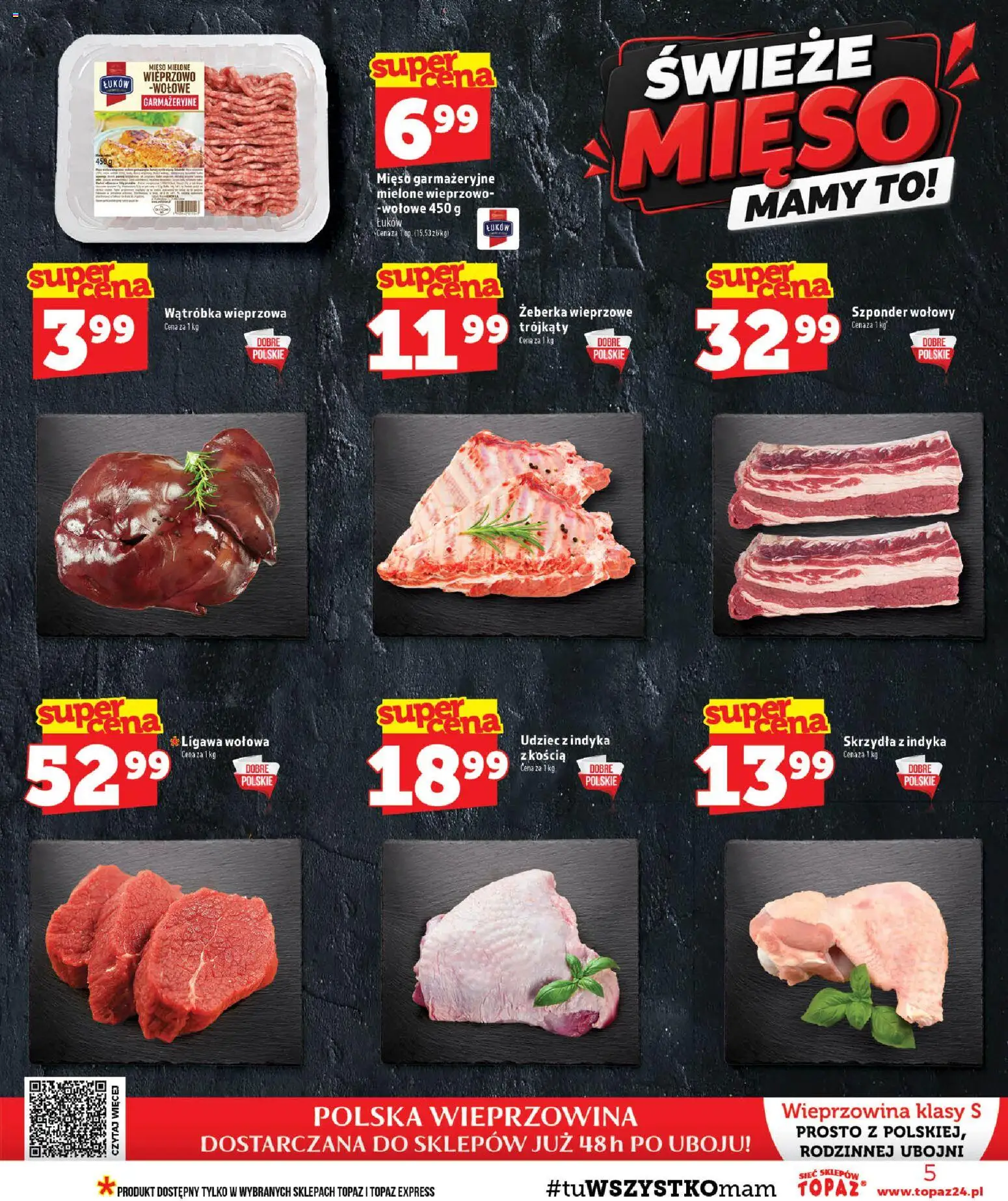 Topaz gazetka - MAZ od 17.09.2026 | Strona: 5 | Produkty: Żeberka, Wątróbka, Mięso garmażeryjne, Wieprzowina