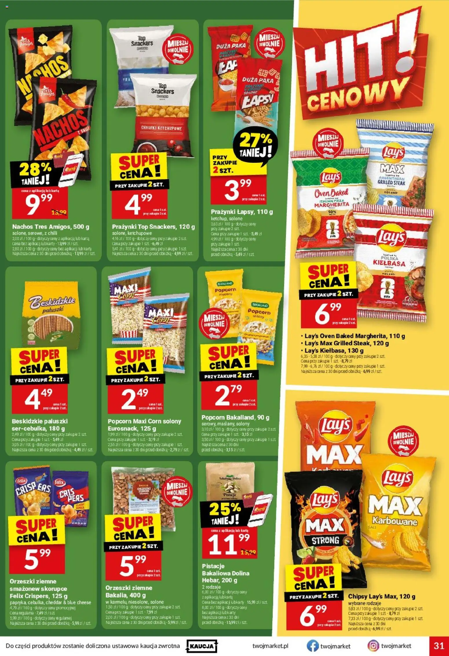 Twój Market gazetka od 22.07.2026 | Strona: 31 | Produkty: Nachos, Paluszki, Pizza, Popcorn