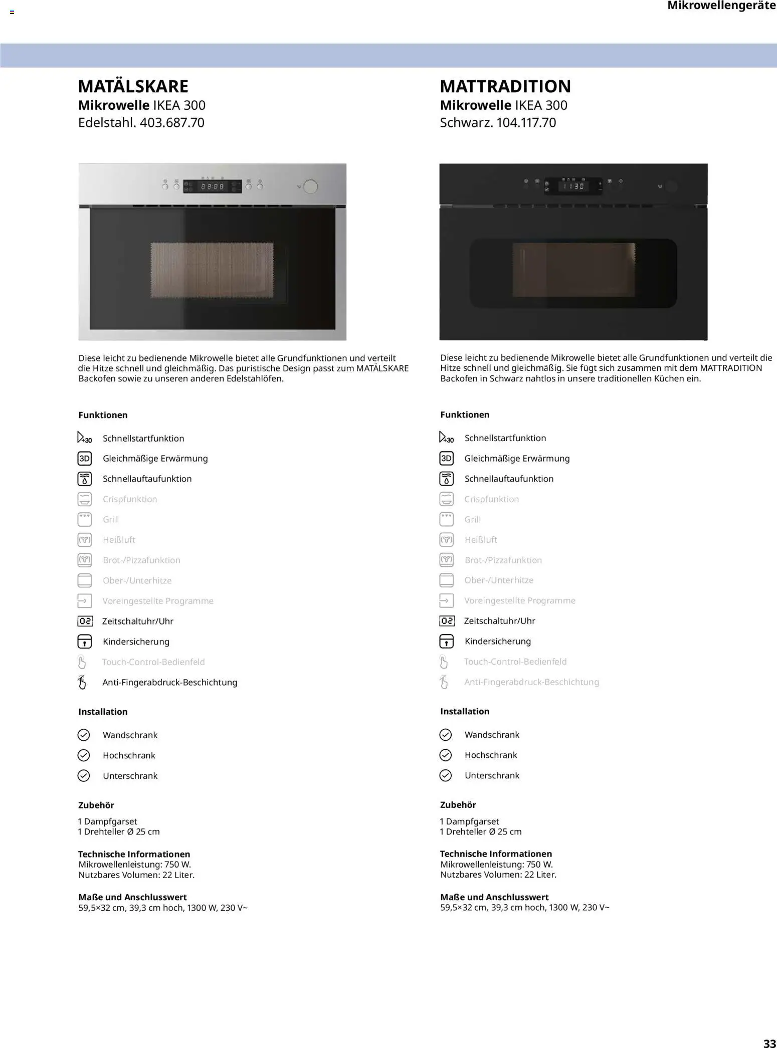 Ikea Elektrogeräte – gültig ab 02.01.2026 | Seite: 33 | Produkte: Mikrowelle, Unterschrank, Backofen, Kuchen