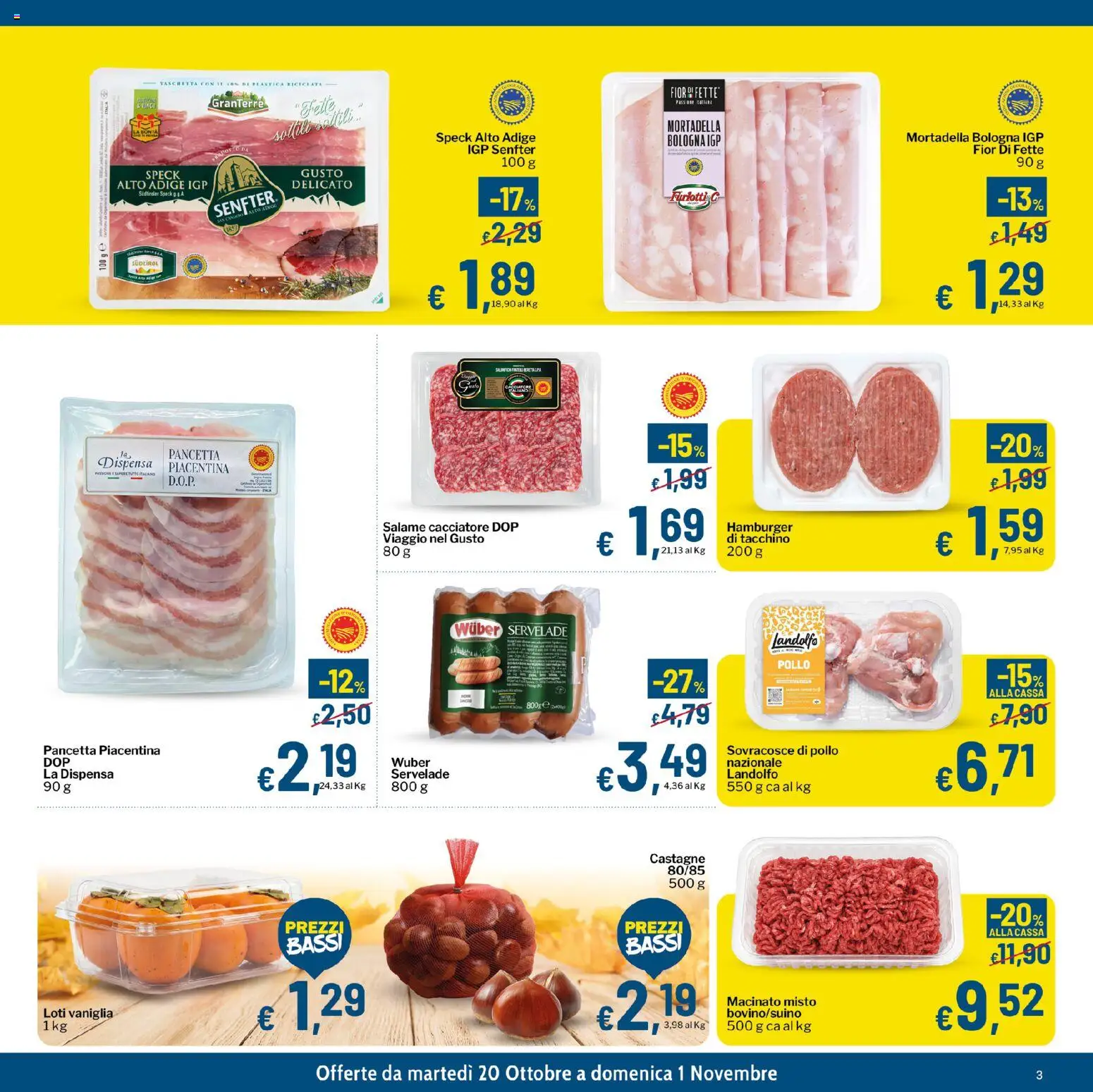 Volantino Qui Discount del 20/10/2026 | Pagina: 3 | Prodotti: Vaniglia, Salame, Pancetta, Mortadella