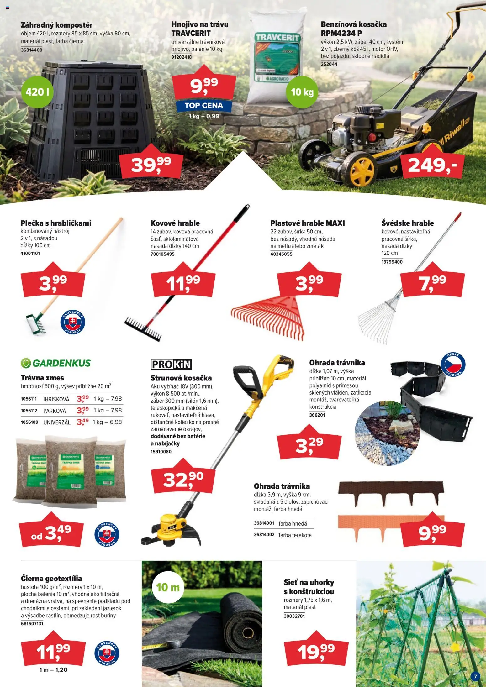Nové Kinekus akcie – leták je platný od 01.05.2026 | Strana: 7 | Produkty: Kosačka, Aku vyžínač, Aku, Kôš