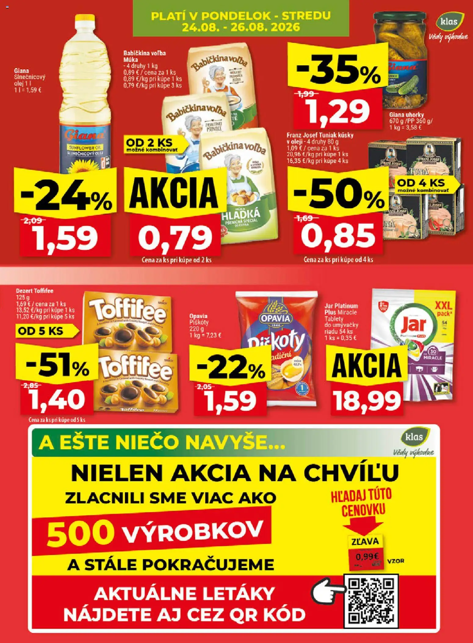 Nové Klas akcie – leták je platný od 24.08.2026 | Strana: 5 | Produkty: Piškóty, Toffifee, Dezert, Jar