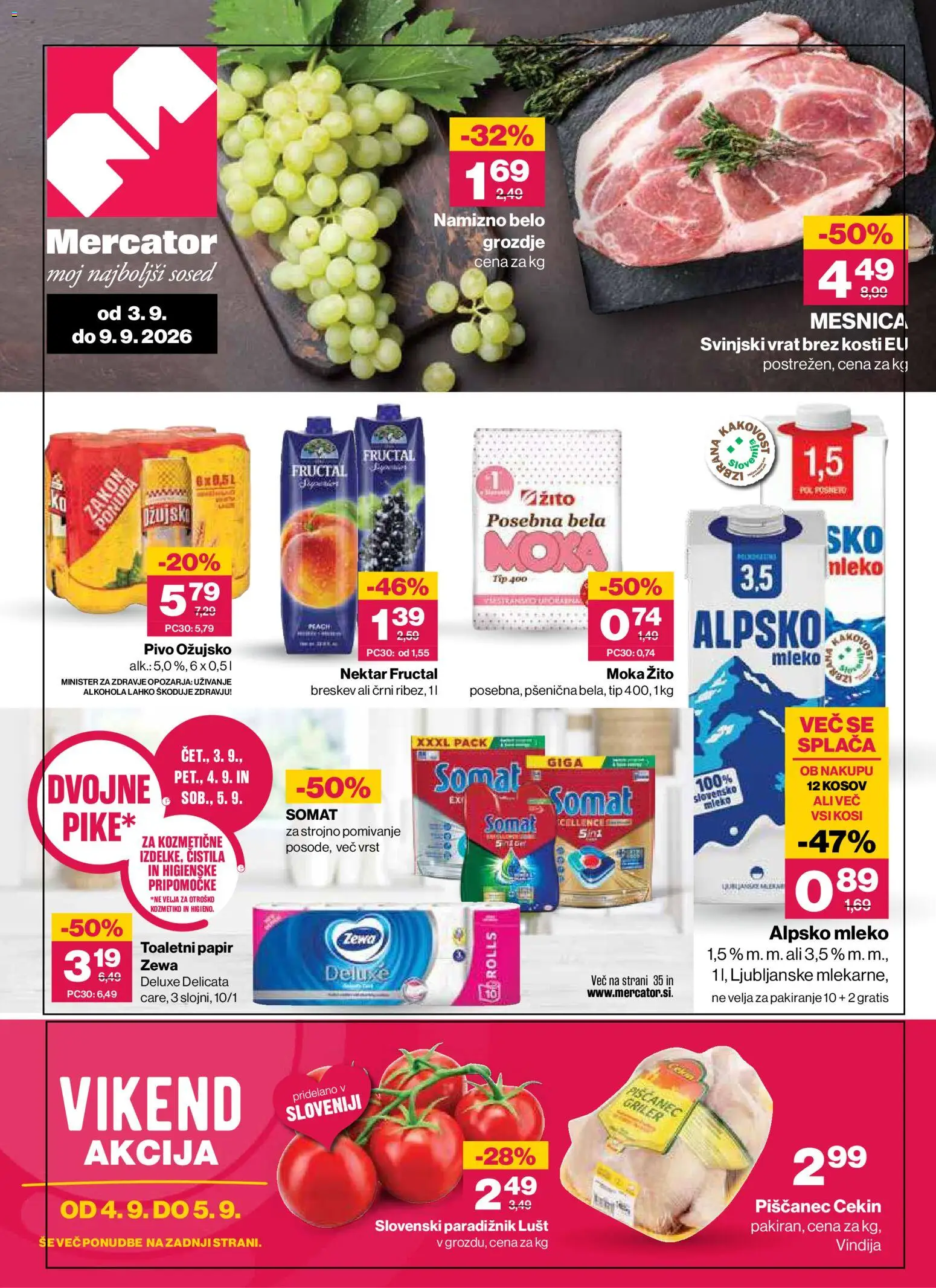 Novi Mercator katalog ponudbe – veljaven od 03.09.2026 | Stran: 1 | Izdelki: Grozdje, Čistila, Mleko, Pivo
