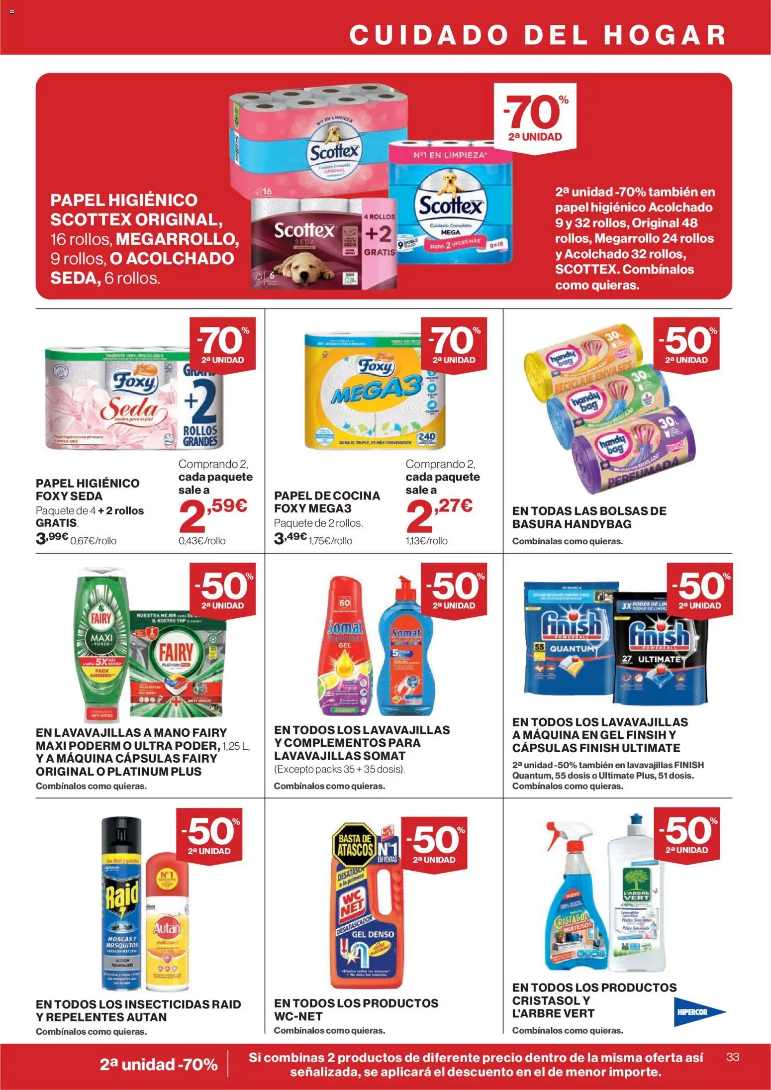 Hipercor catálogo │ válido desde el 16/07/2026 | Página: 33 | Productos: Papel higienico, Cocina, Lavavajillas, Cama