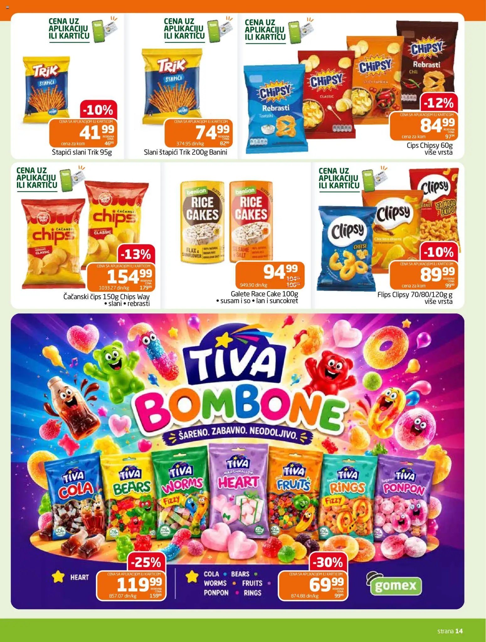 Gomex katalog - važi od 15.10.2026 | Strana: 14 | Proizvode: Bombone, Galete, Rice cakes, Marshmallow