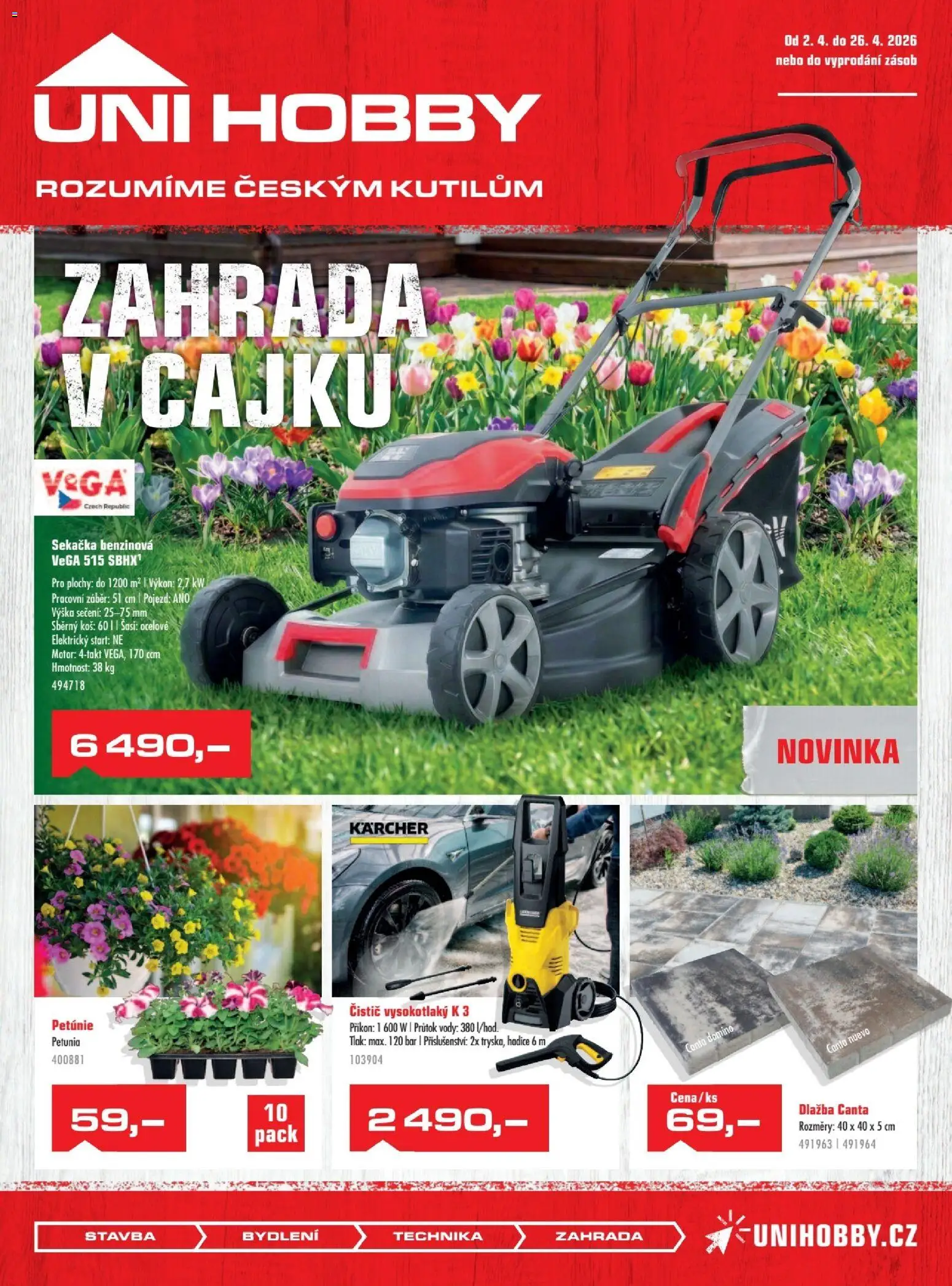 Uni Hobby leták od 02.04.2026 | Strana: 1 | Produkty: Kärcher, Zahrada, Hadice, Sekačka